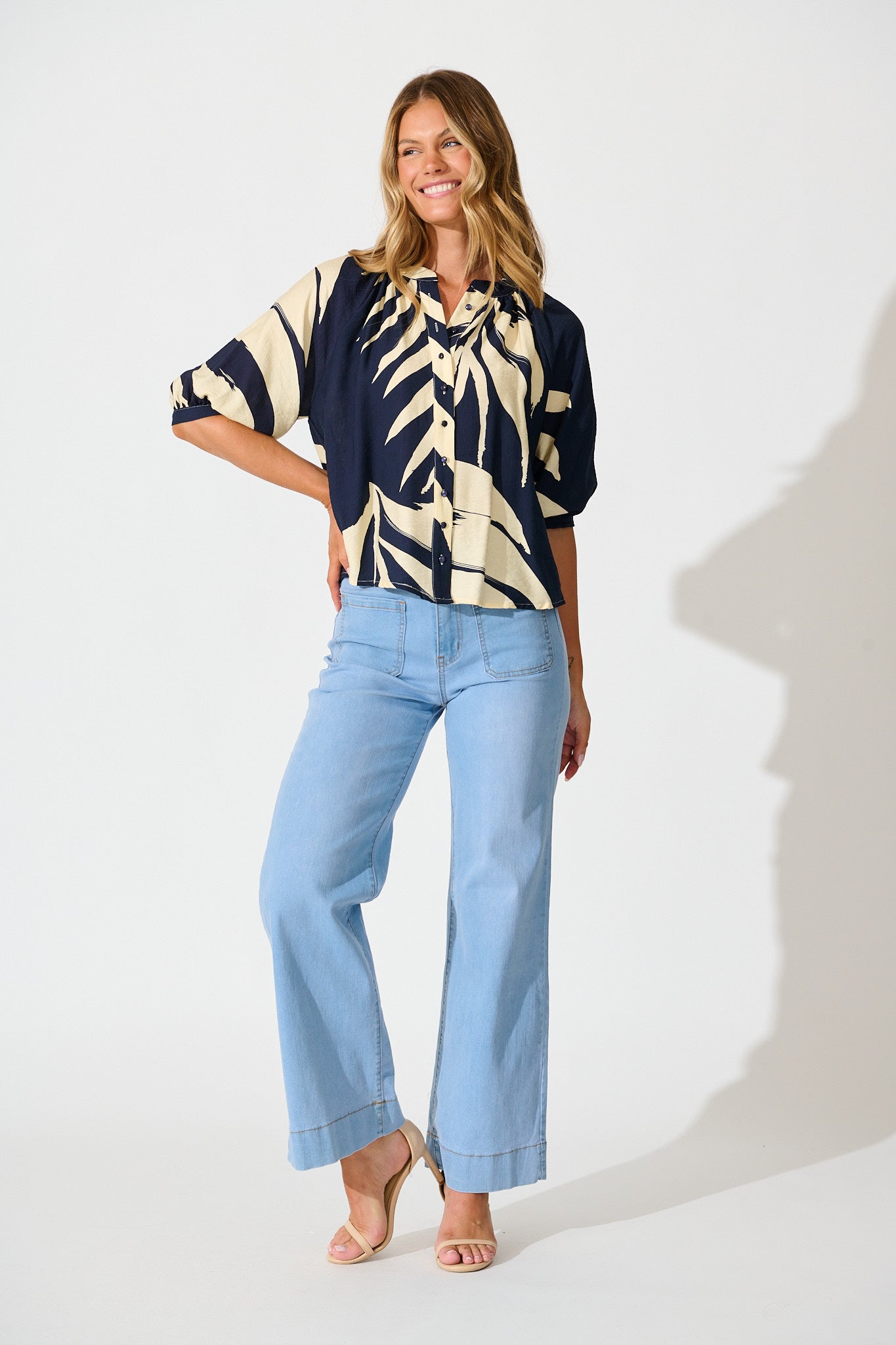 Lost Promises Top in Navy Leaf Print