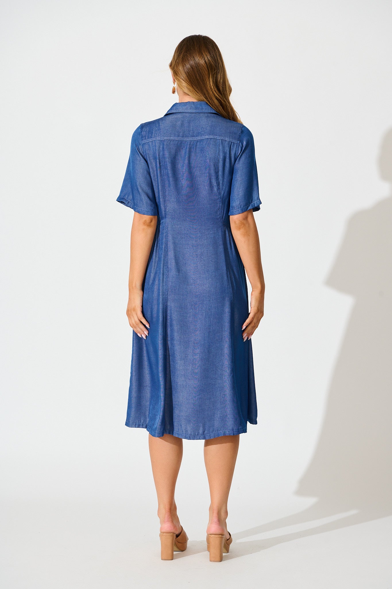 Aria Midi Shirt Dress in Blue Chambray