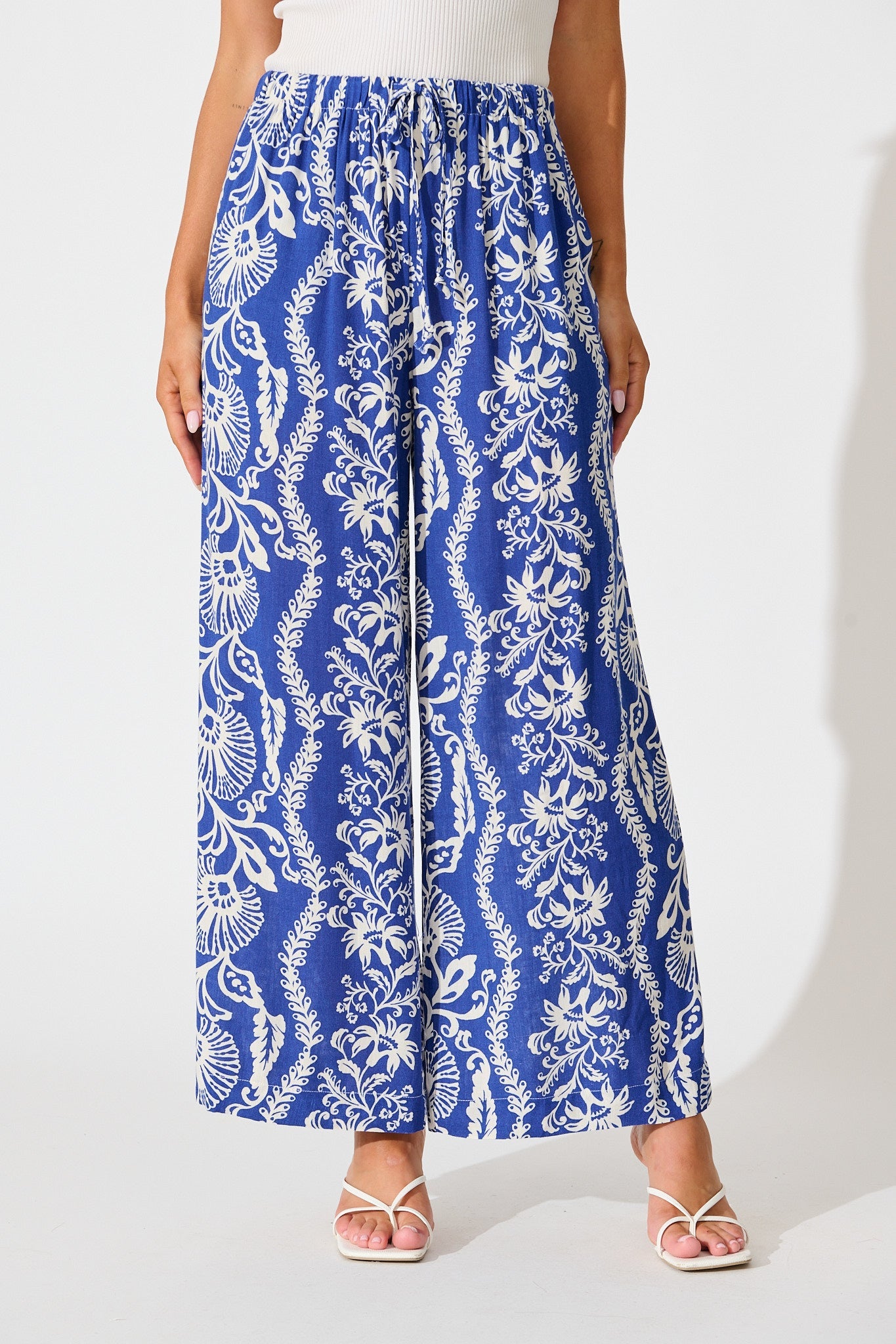 Monaco Pant in Blue with White Print