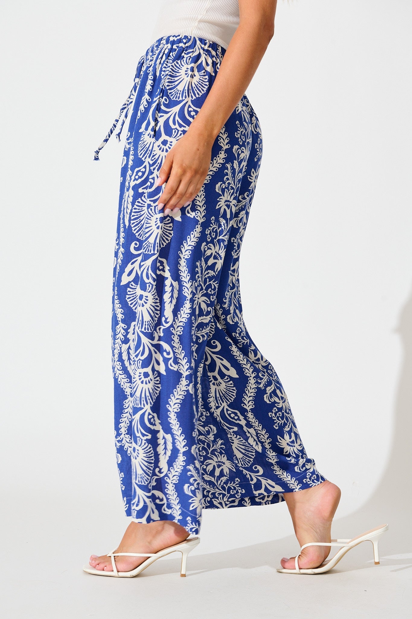 Monaco Pant in Blue with White Print