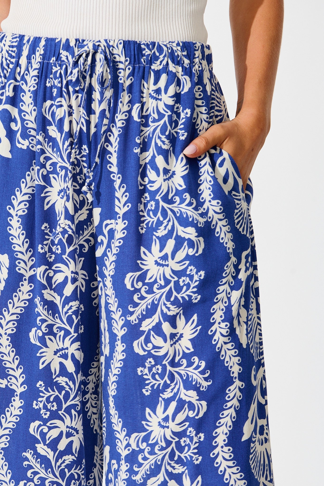 Monaco Pant in Blue with White Print