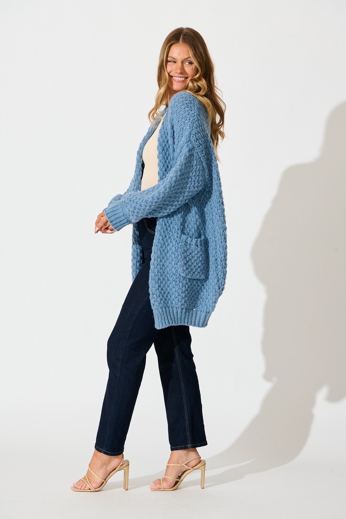 Tranquil Knit Cardigan in Dusty Blue Wool Blend