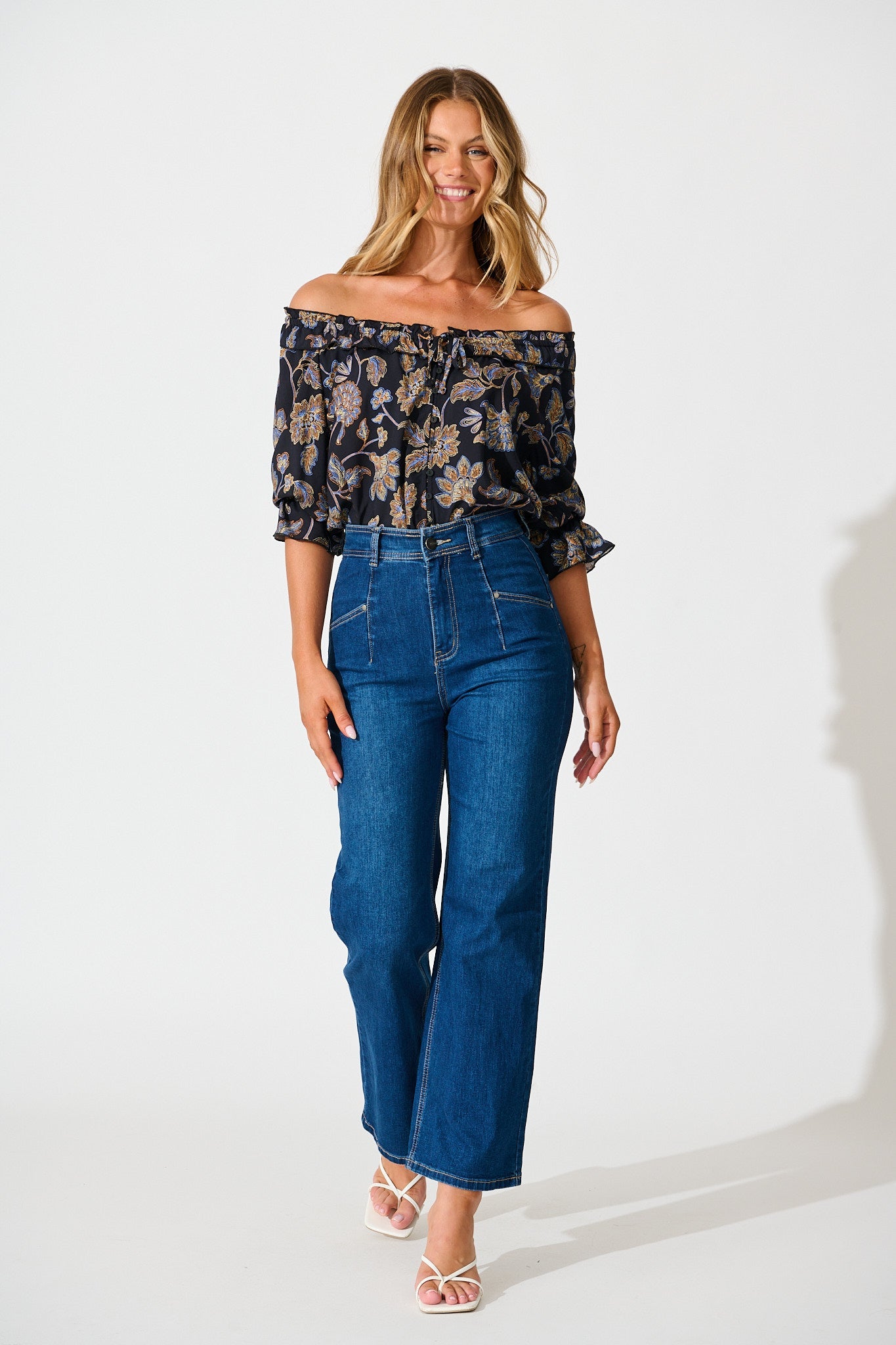 Hidden Treasure Top in Black with Multi Floral Print