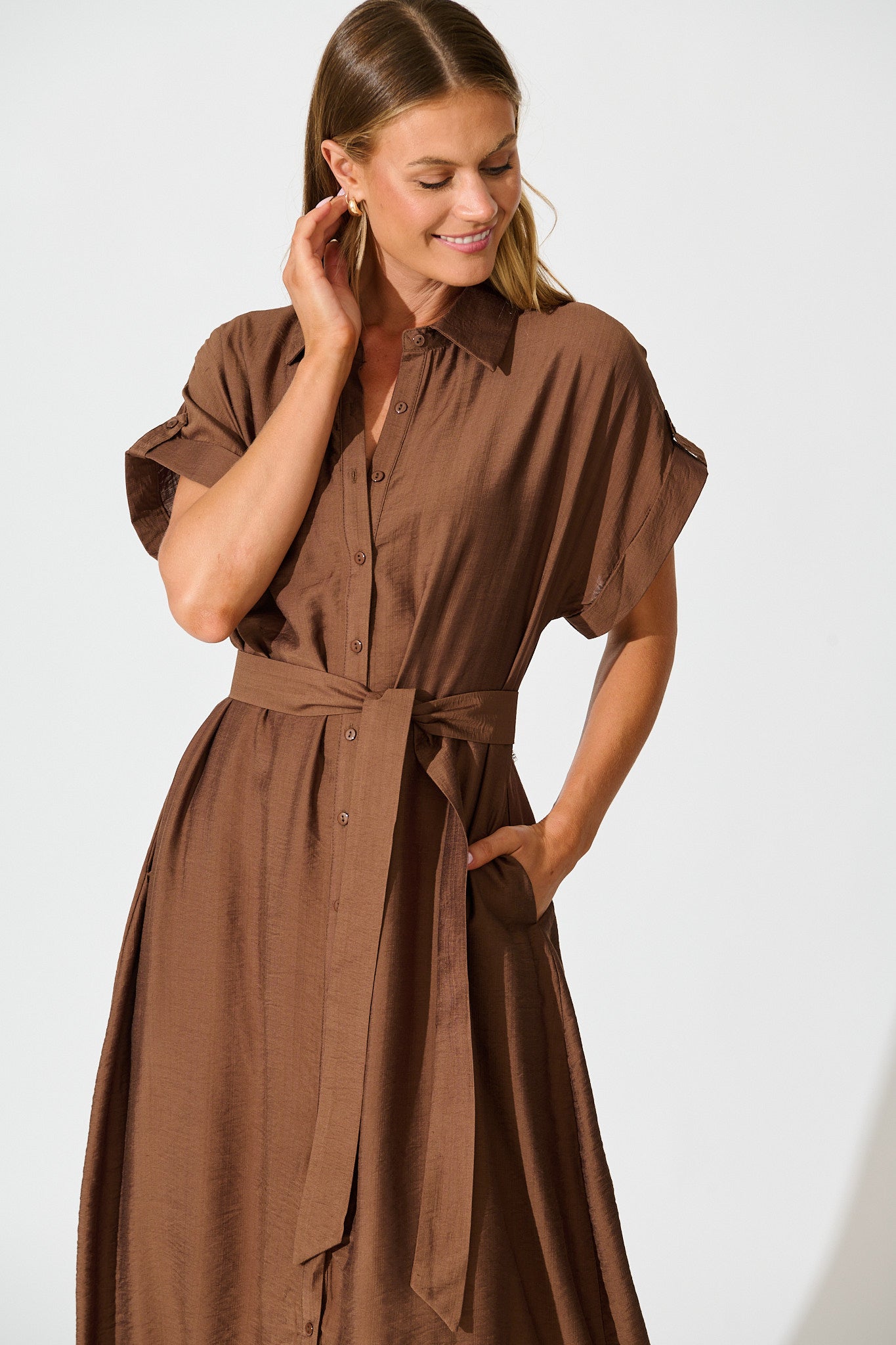 Sweet Talk Midi Shirt Dress in Chocolate