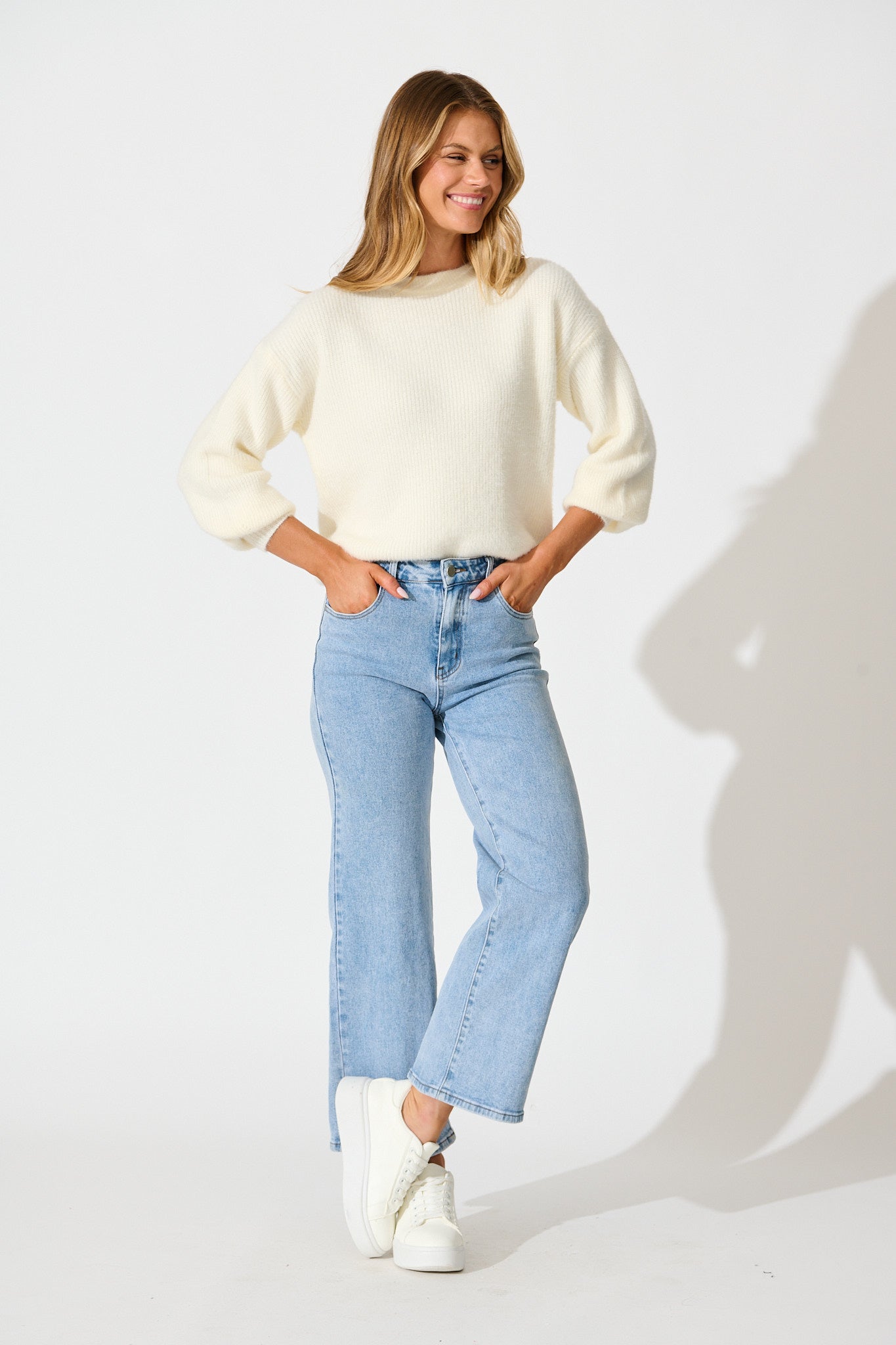 Arla Knit In White Wool Blend