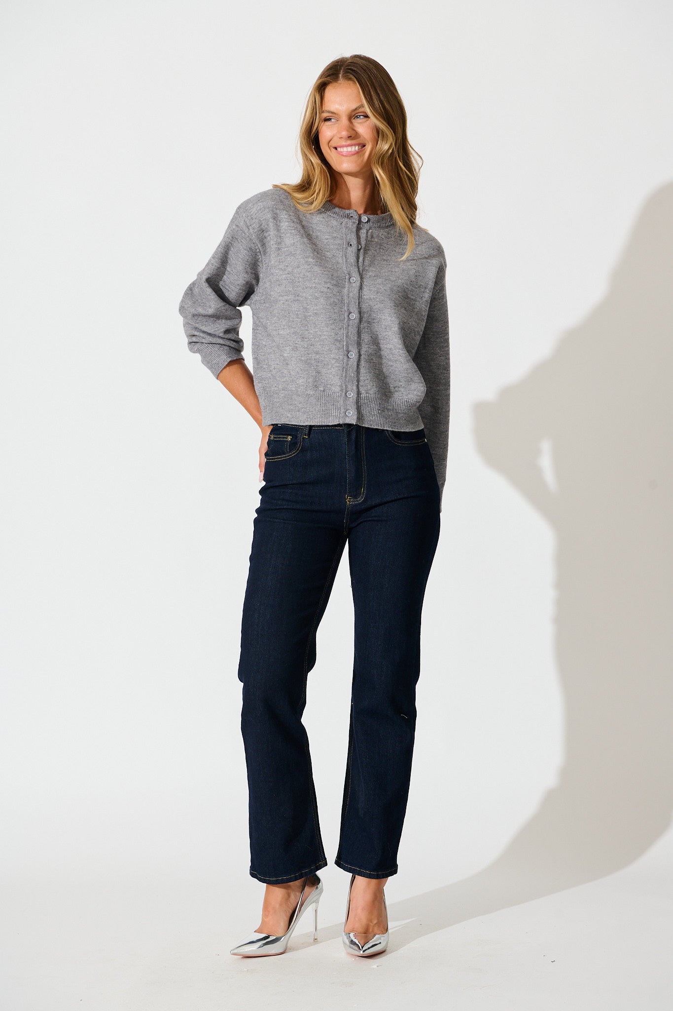 Astrid Knit Cardigan In Grey Wool Blend