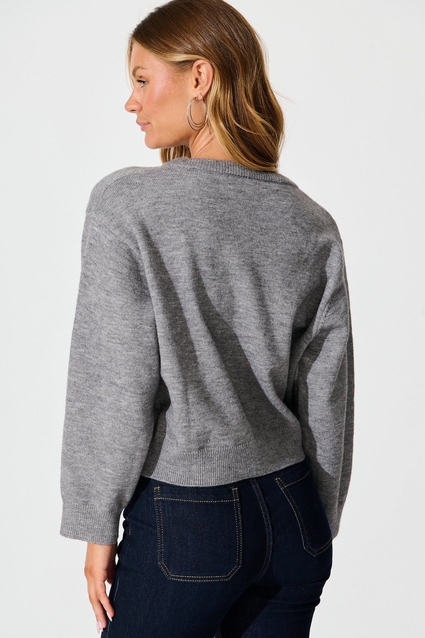 Astrid Knit Cardigan In Grey Wool Blend