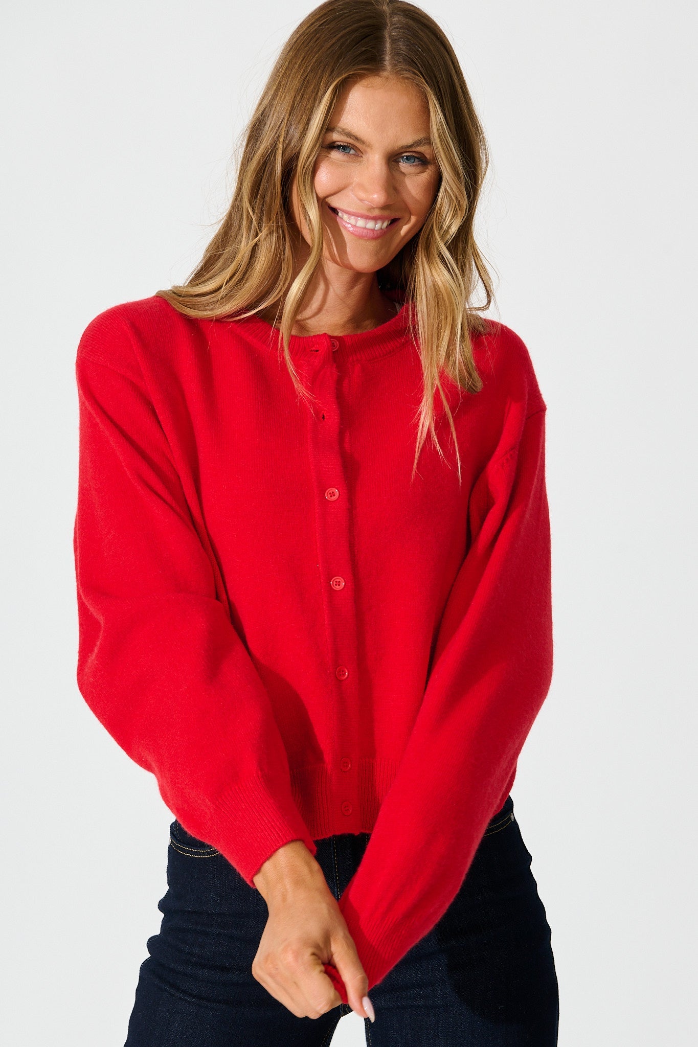 Astrid Knit Cardigan In Red Wool Blend