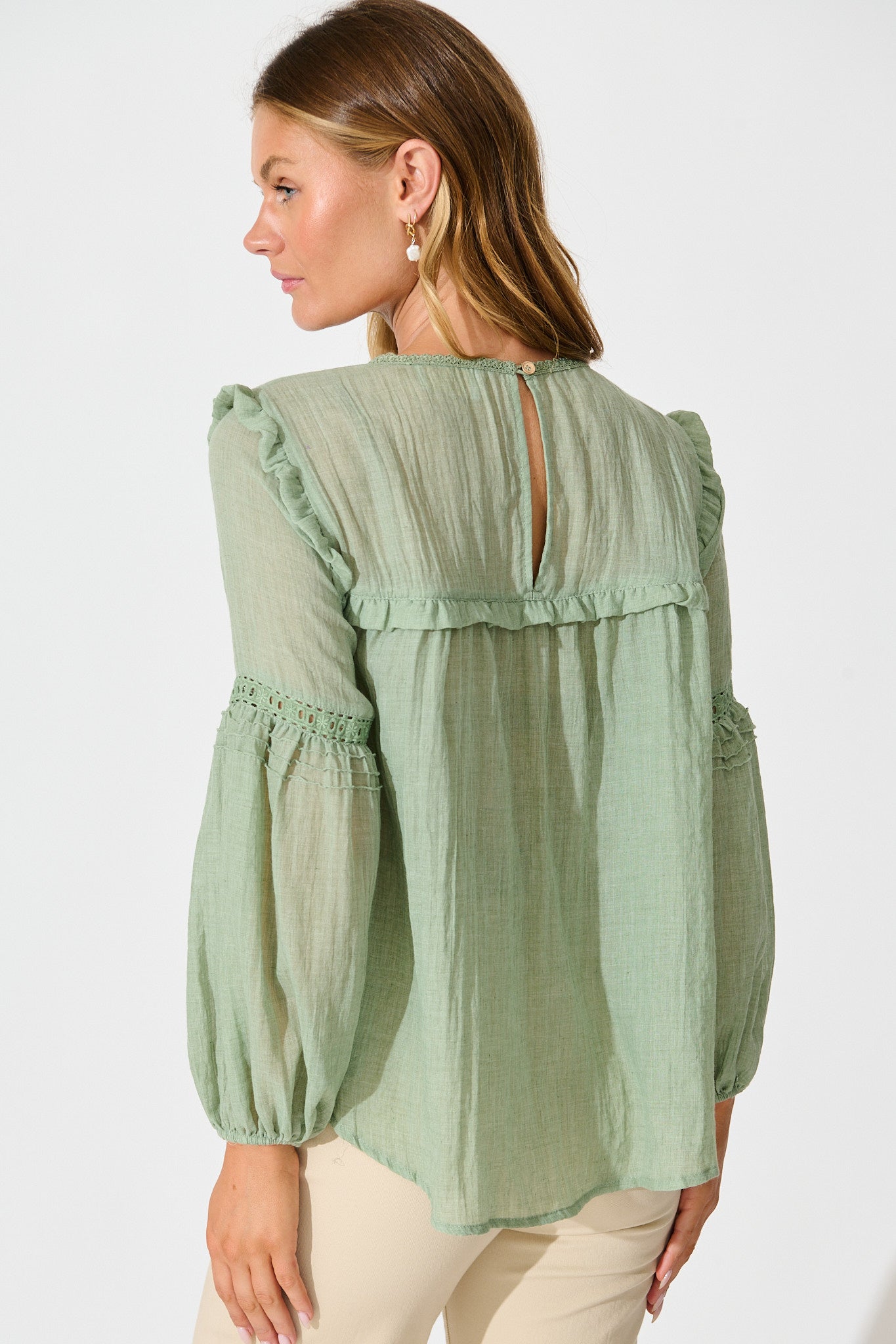Calla Smock Top In Sage Green Cotton