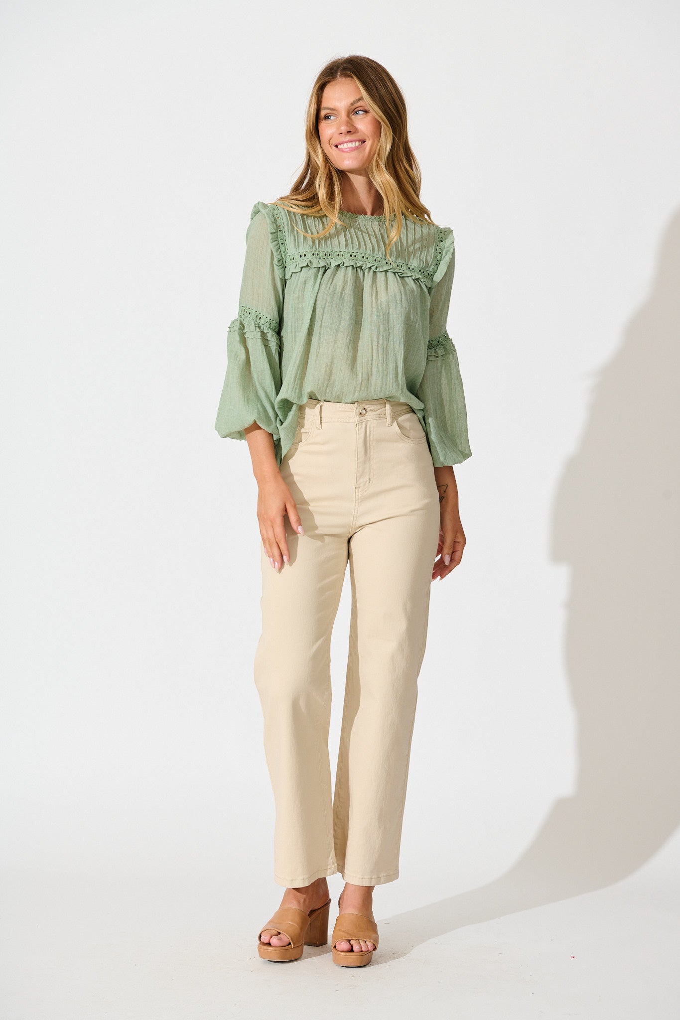 Calla Smock Top In Sage Green Cotton