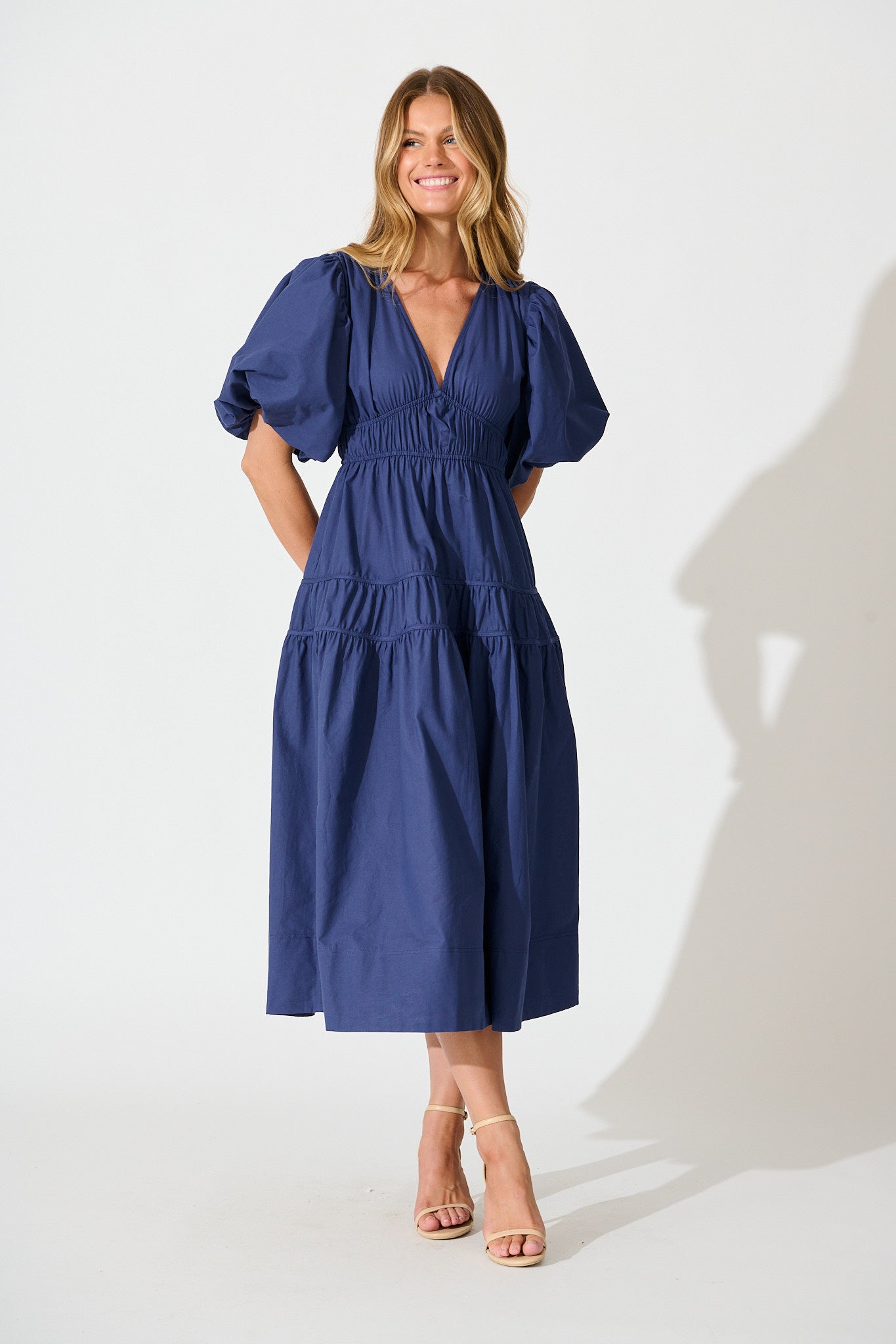 Amalie Midi Dress In Navy Cotton