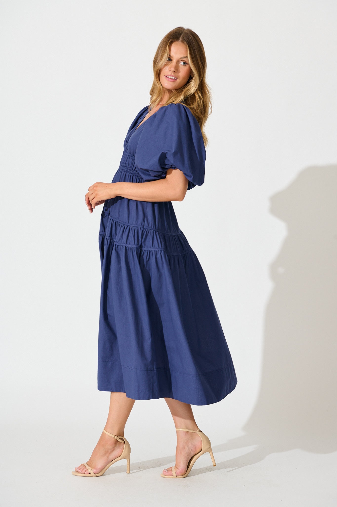 Amalie Midi Dress In Navy Cotton