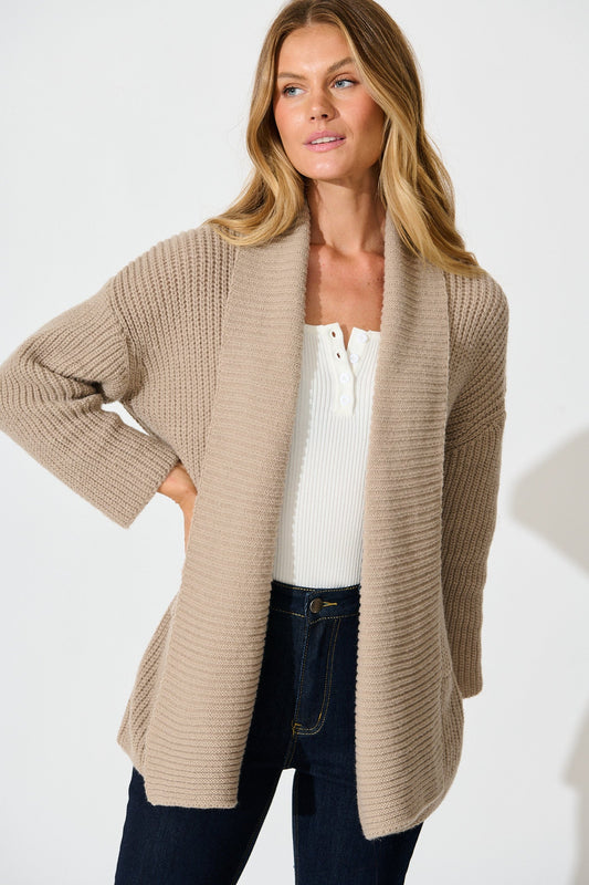 Adina Knit Cardigan In Taupe Wool Blend