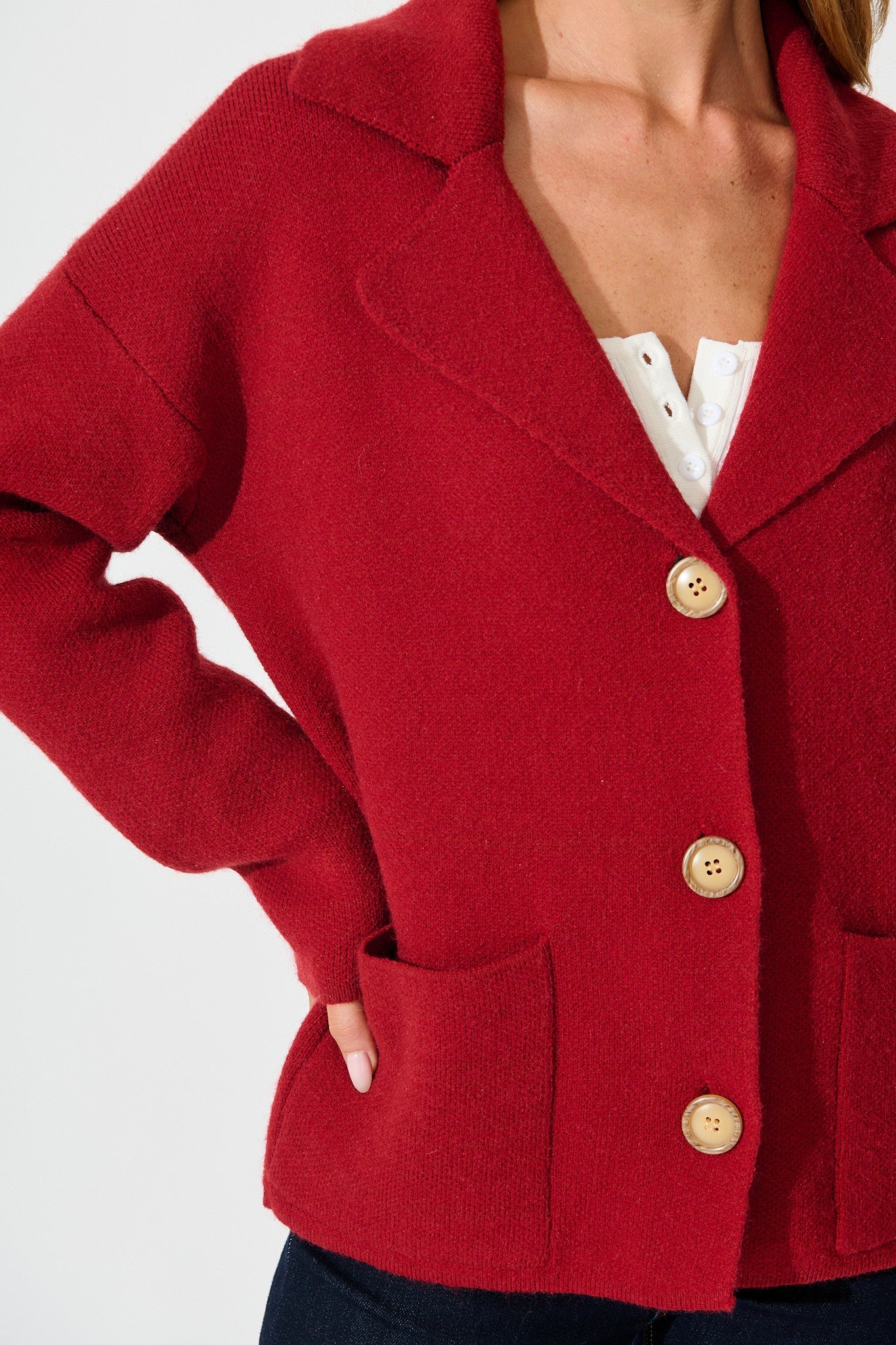 Varney Knit Cardigan in Red Wool Blend