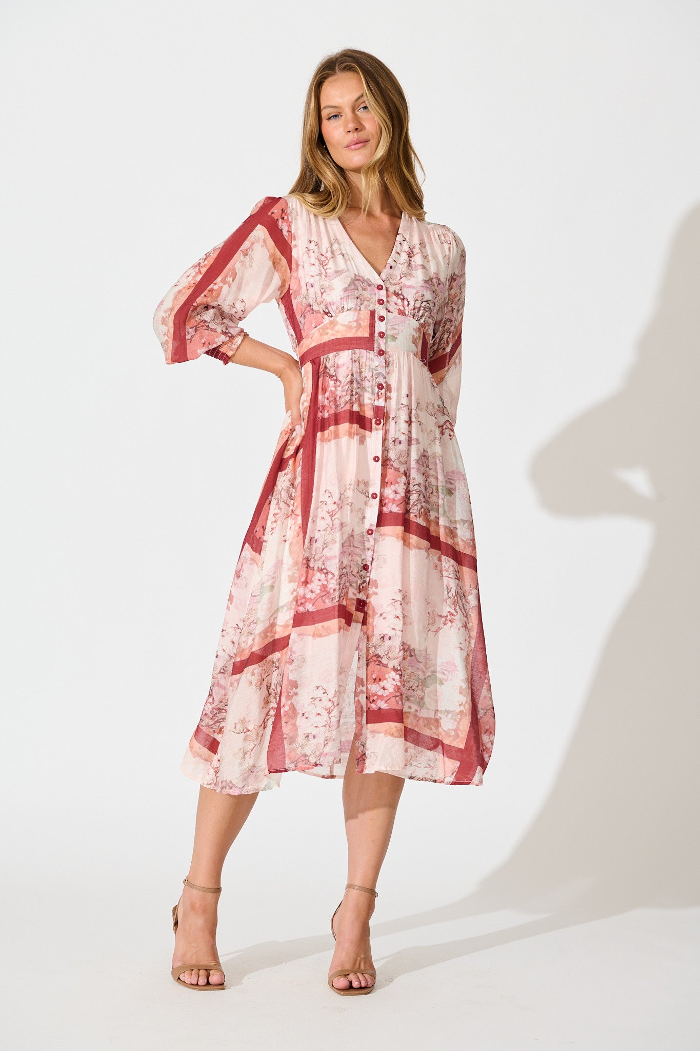 Liaison Midi Dress in Multi Blush Patchwork Print