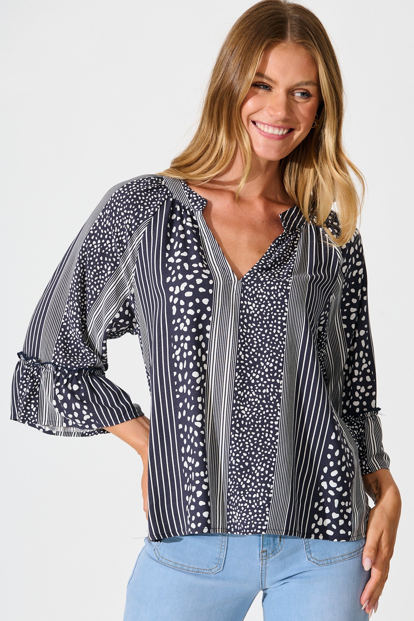 Costa Del Mar Top in Navy Spot and Stripe