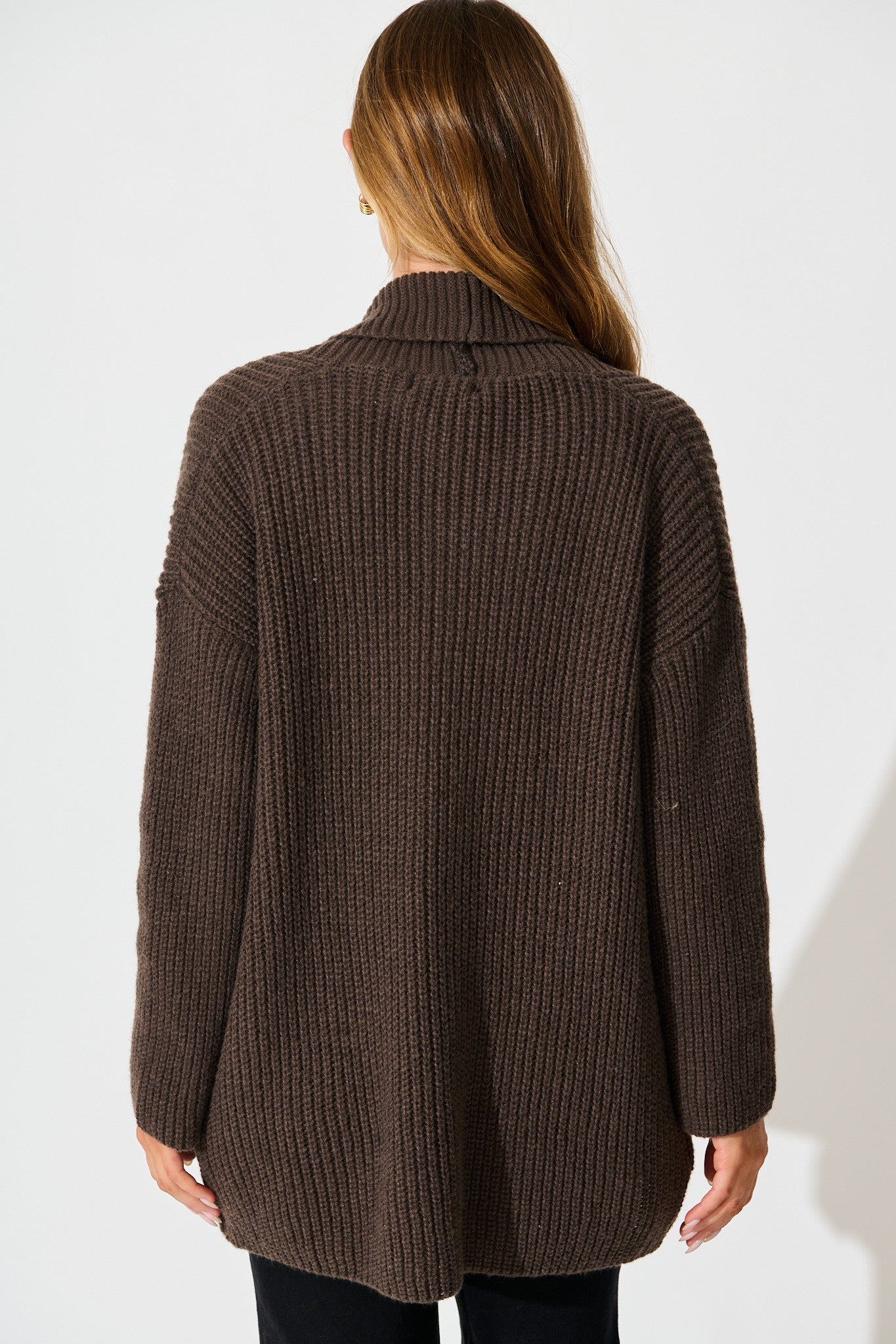 Adina Knit Cardigan In Chocolate Wool Blend