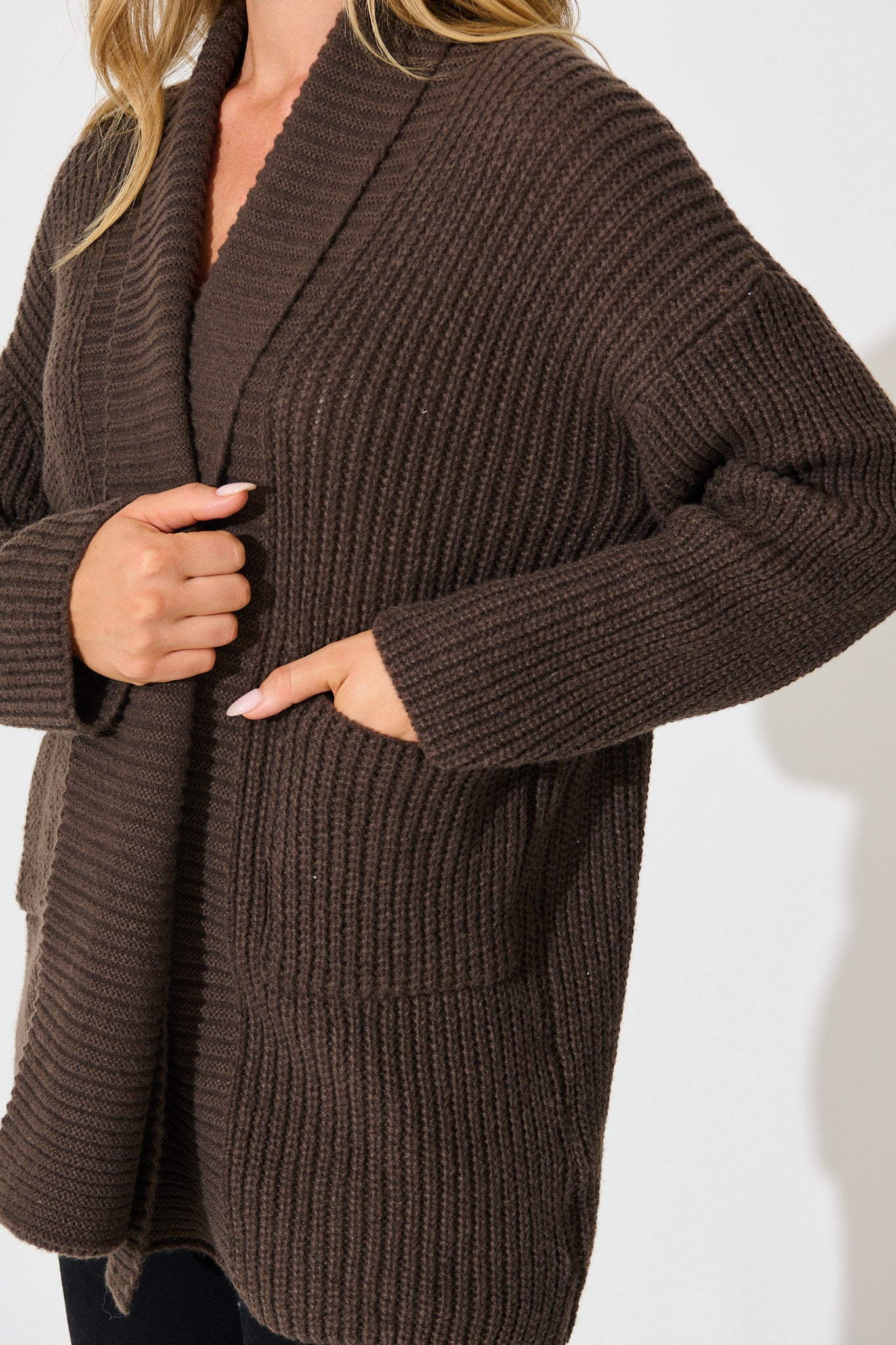 Adina Knit Cardigan In Chocolate Wool Blend