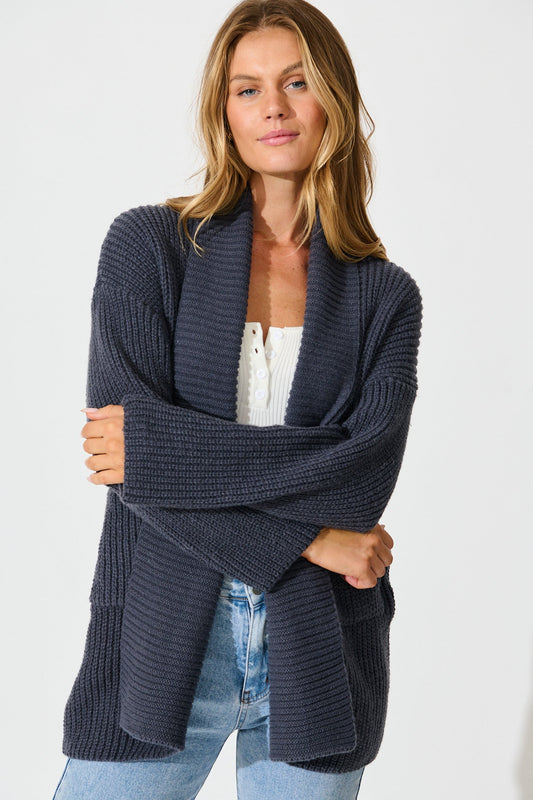 Adina Knit Cardigan In Charcoal Wool Blend