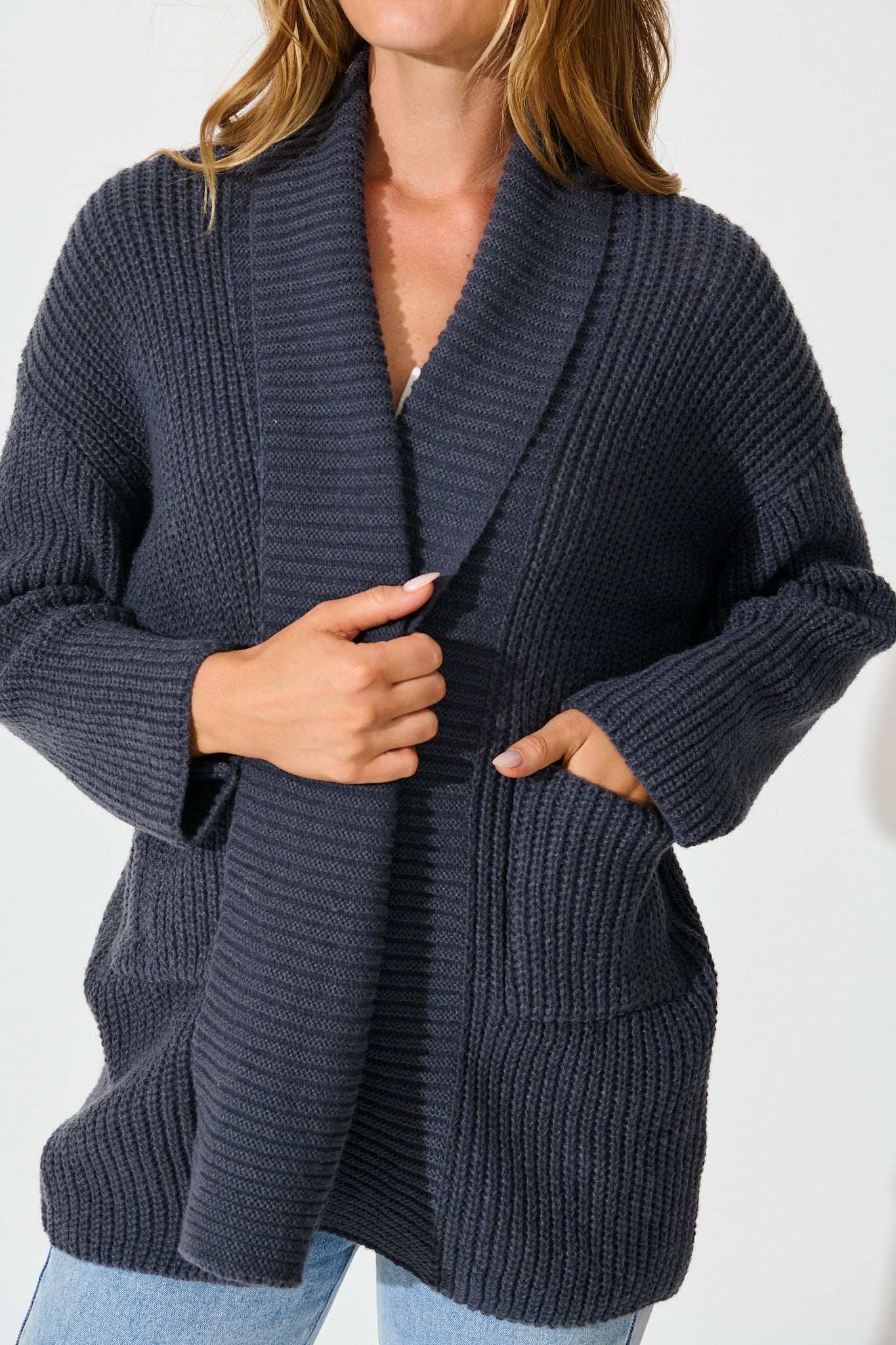 Adina Knit Cardigan In Charcoal Wool Blend