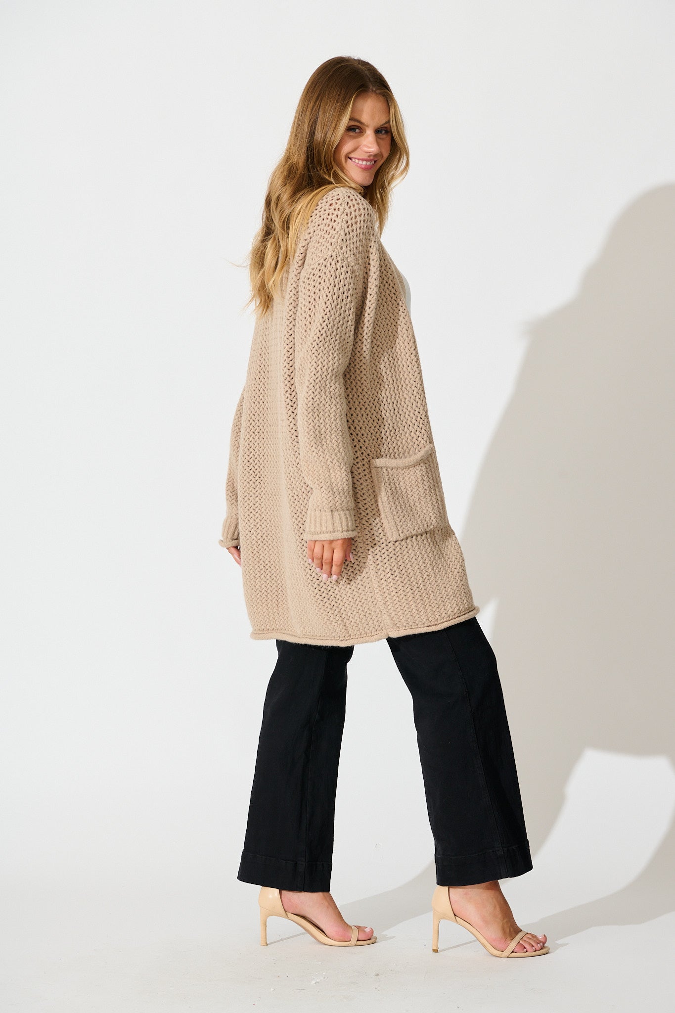 Jodi Knit Cardigan in Beige Wool Blend