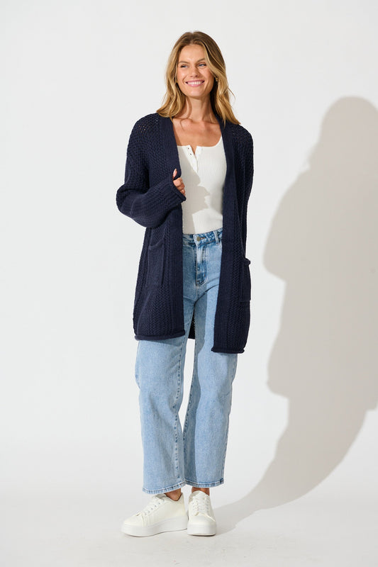 Jodi Knit Cardigan in Navy Wool Blend