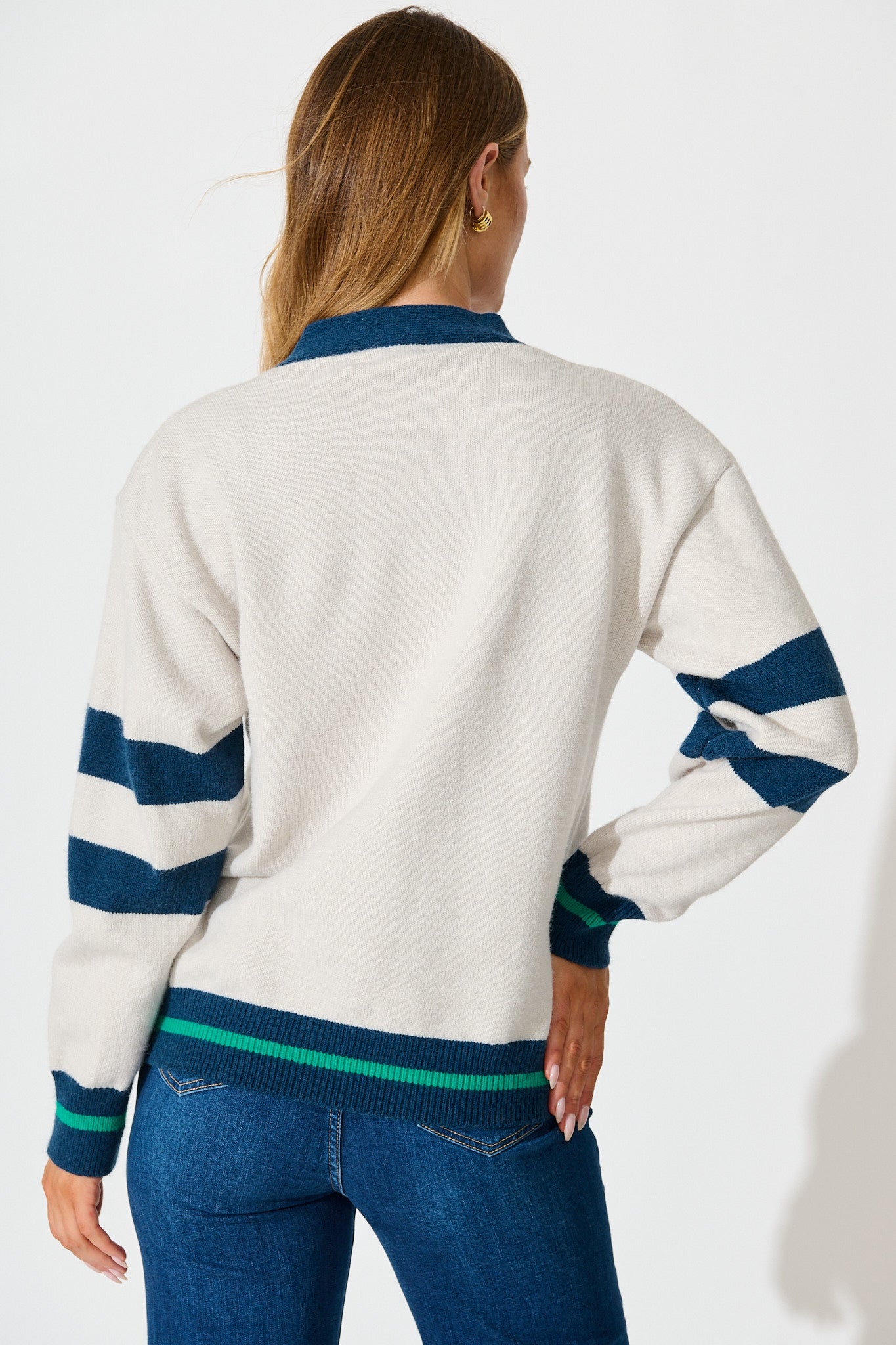 Dina Knit Cardigan In Green Multi Wool Blend