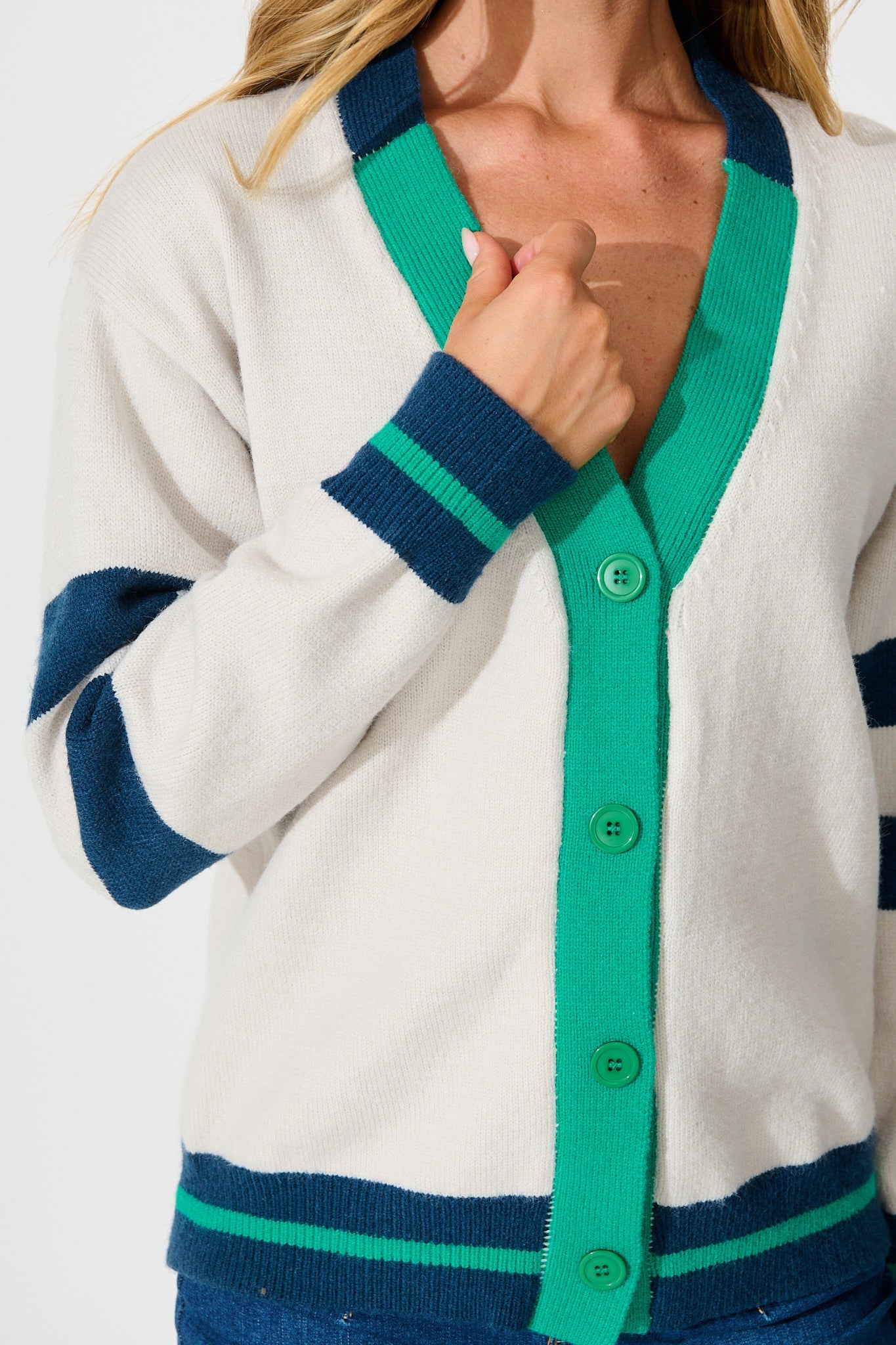 Dina Knit Cardigan In Green Multi Wool Blend