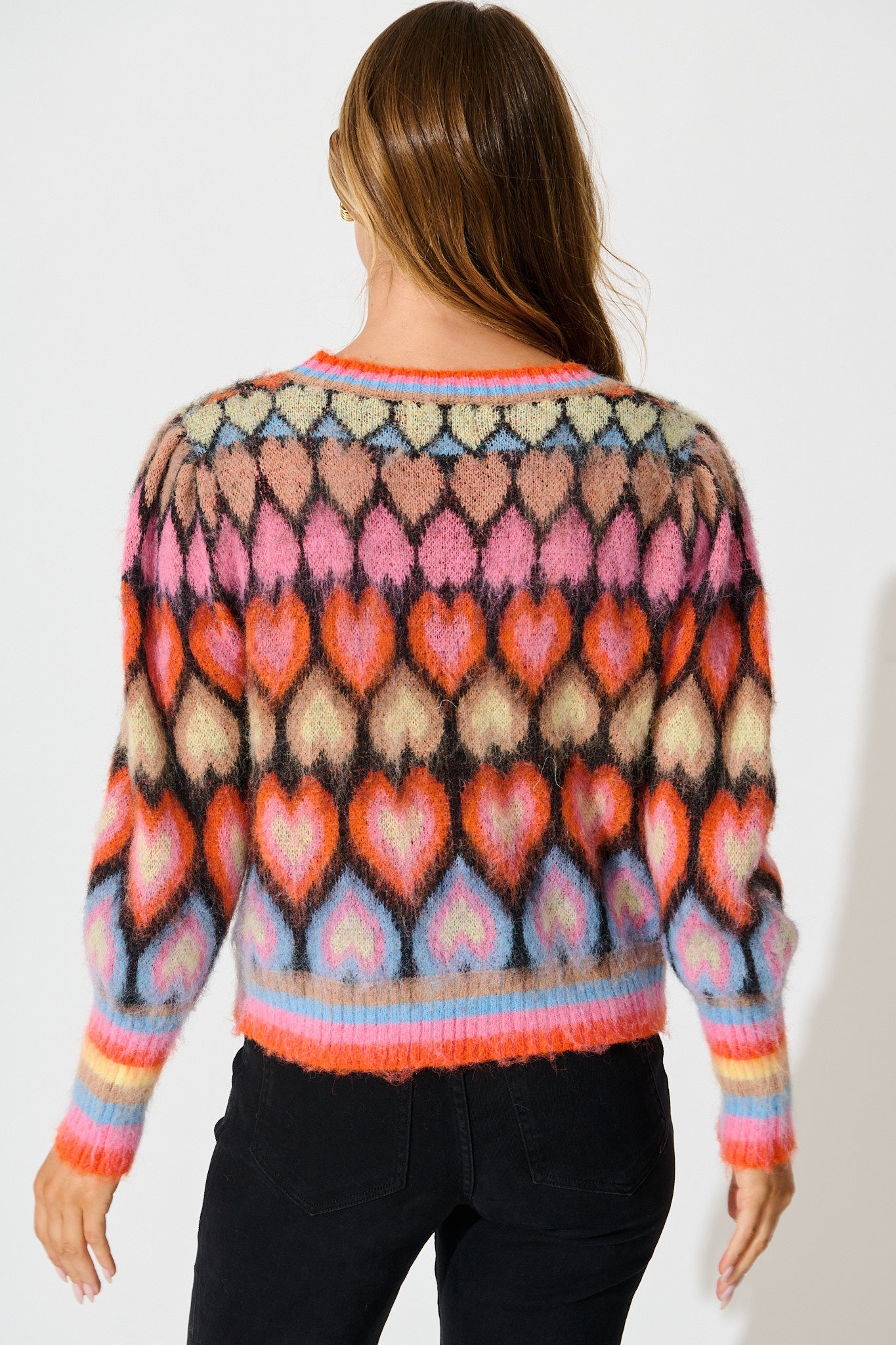 Romance Heart Knit Cardigan in Multi Wool Blend