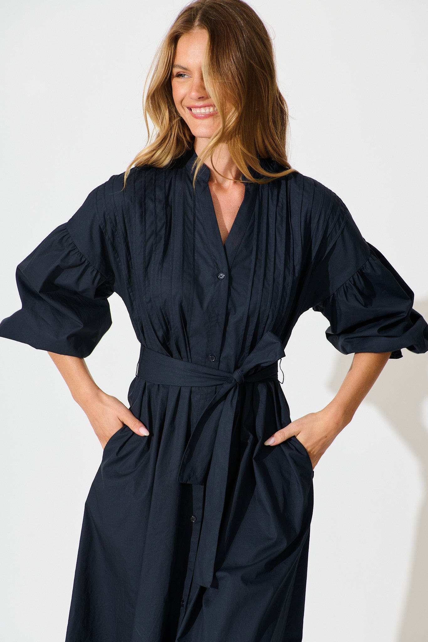 Margot Dress in Navy Cotton