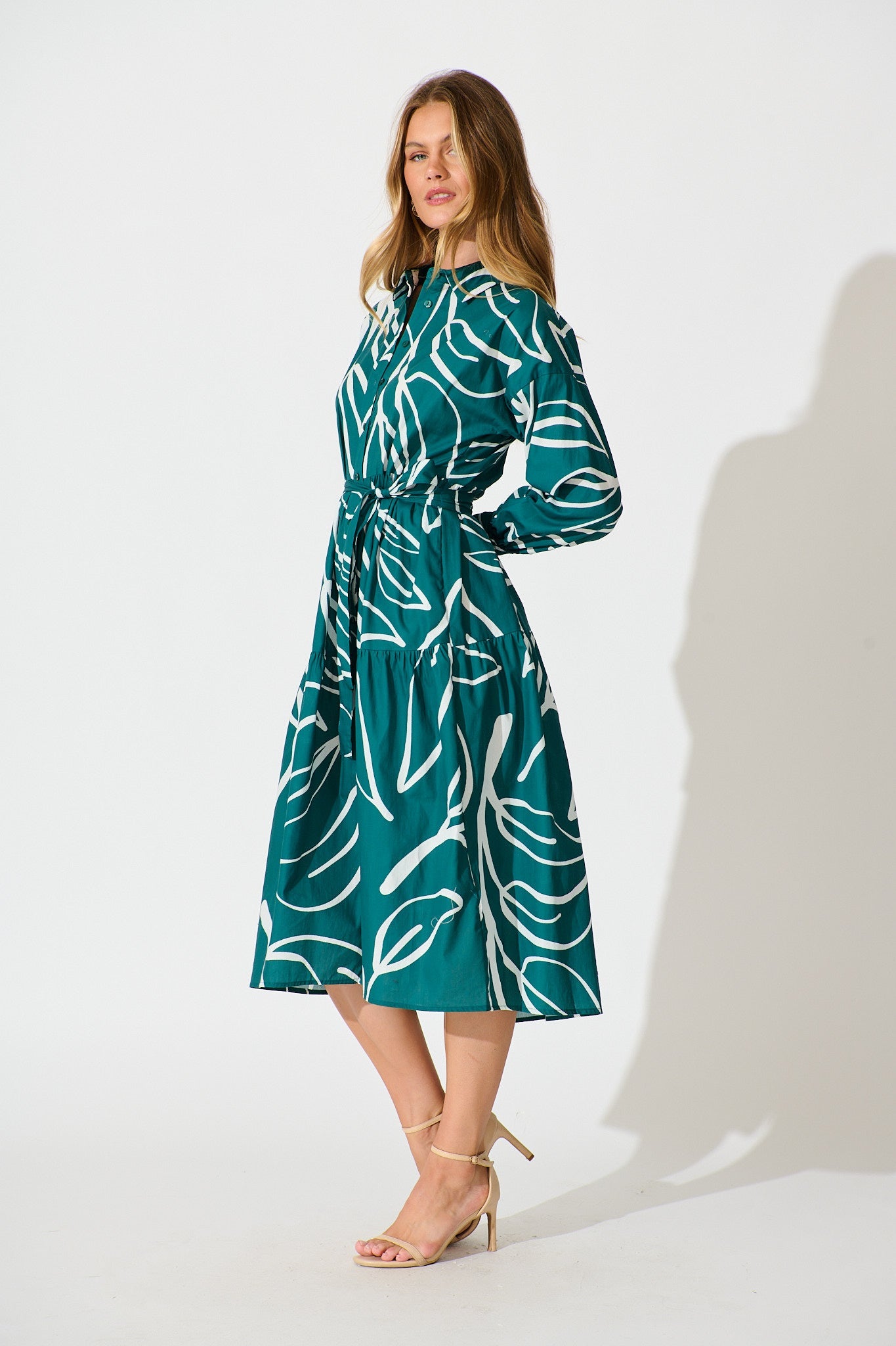 Lexus Midi Shirt Dress in Emerald Cotton