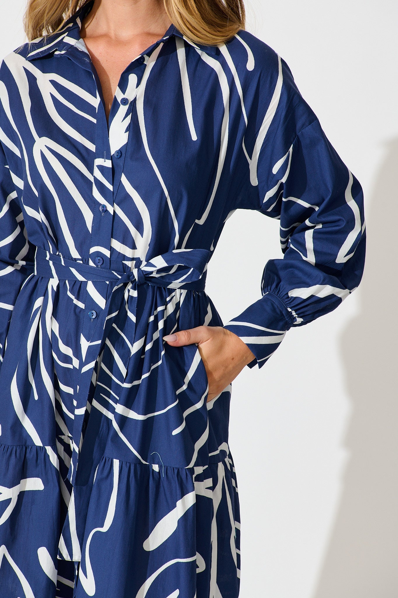 Lexus Midi Shirt Dress in Navy Cotton