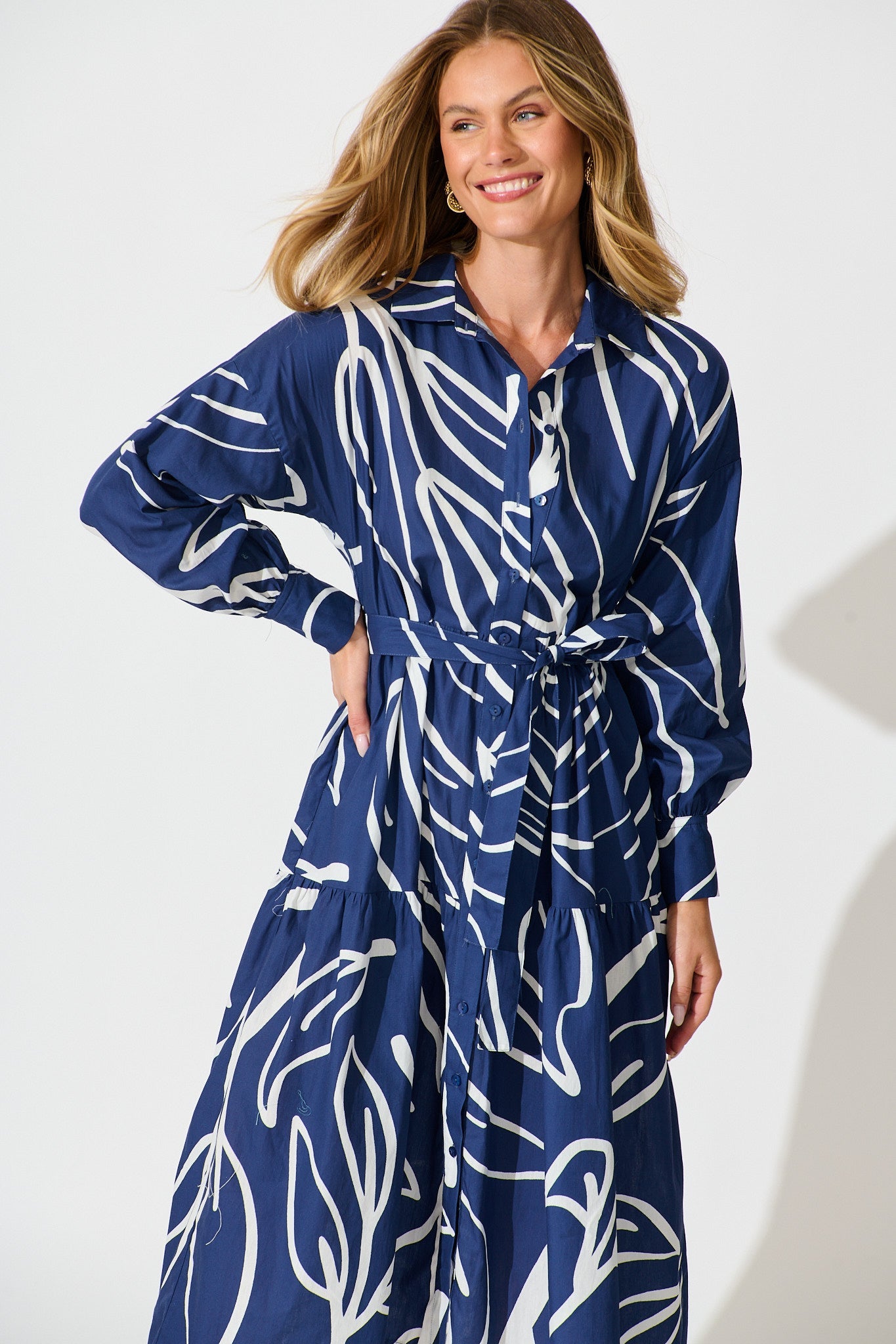 Lexus Midi Shirt Dress in Navy Cotton