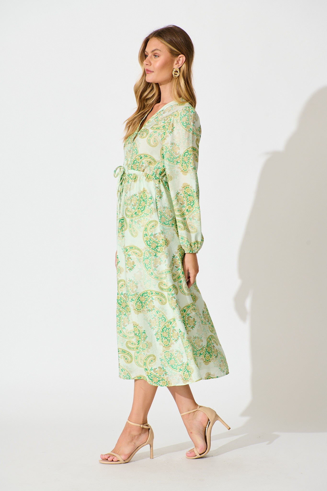 Jordan Midi Dress in Green with Multi Print