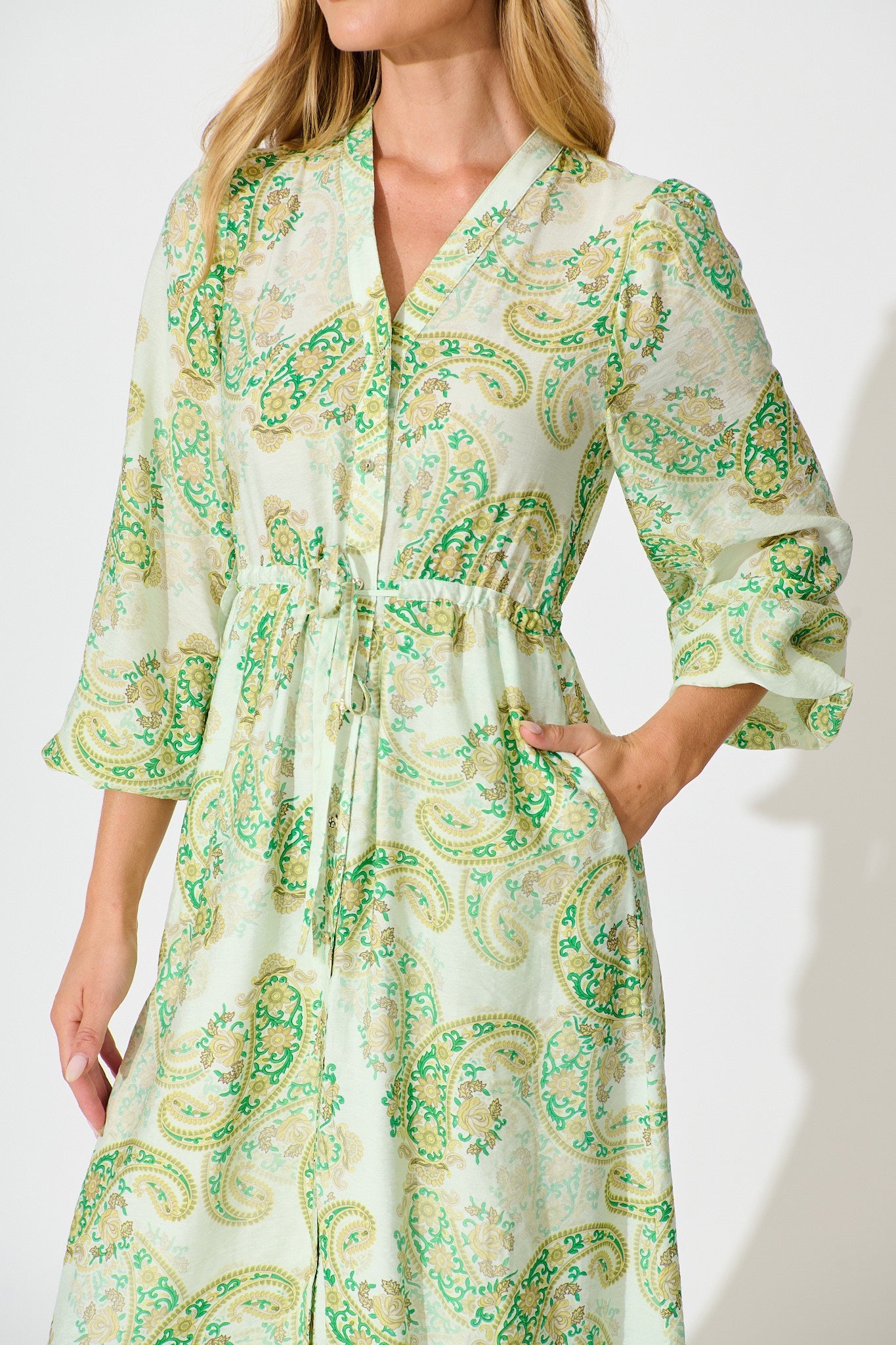 Jordan Midi Dress in Green with Multi Print