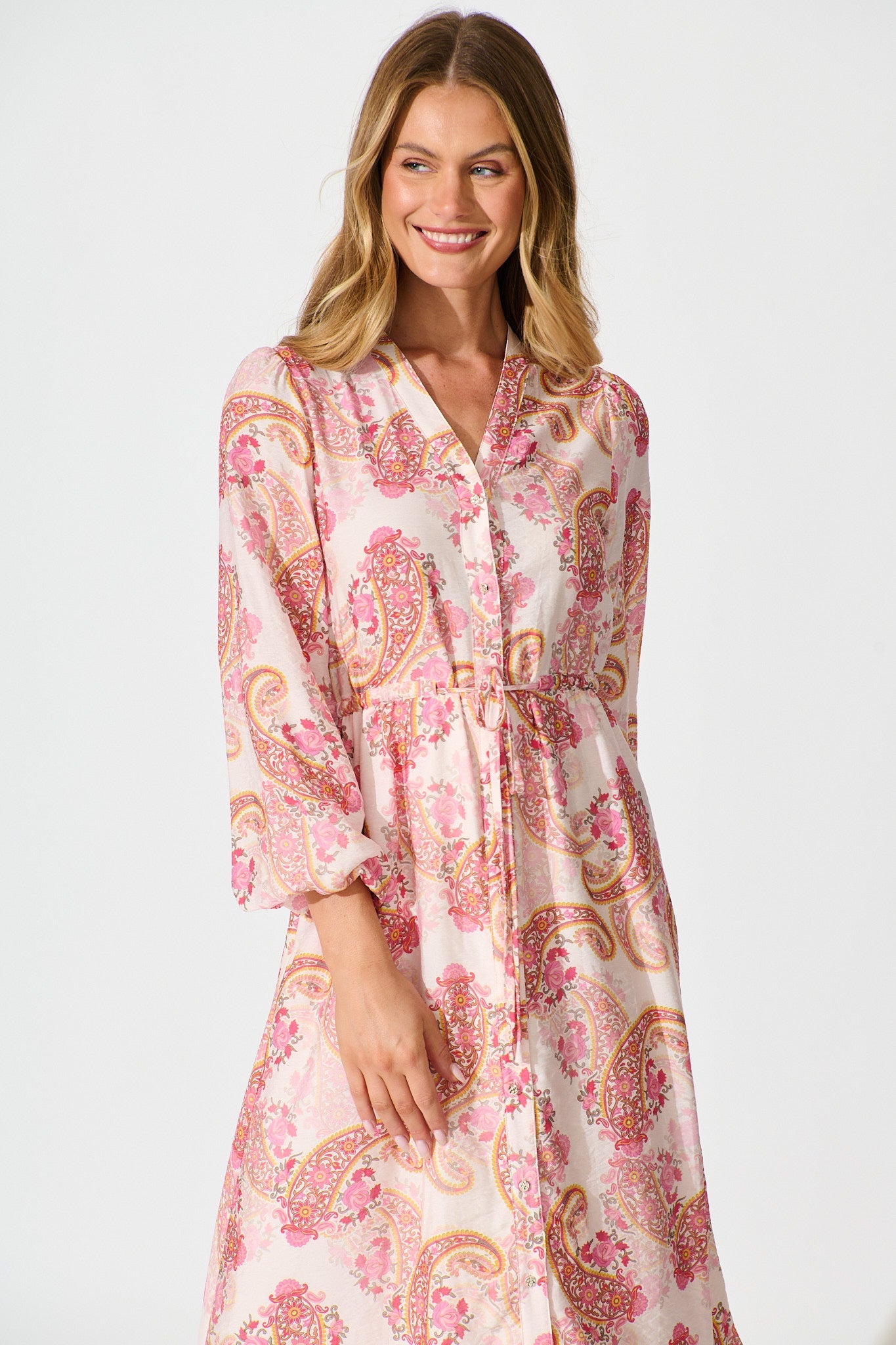 Jordan Midi Dress in Pink with Multi Print