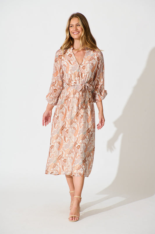 Ayden Dress in Brown with Multi Print