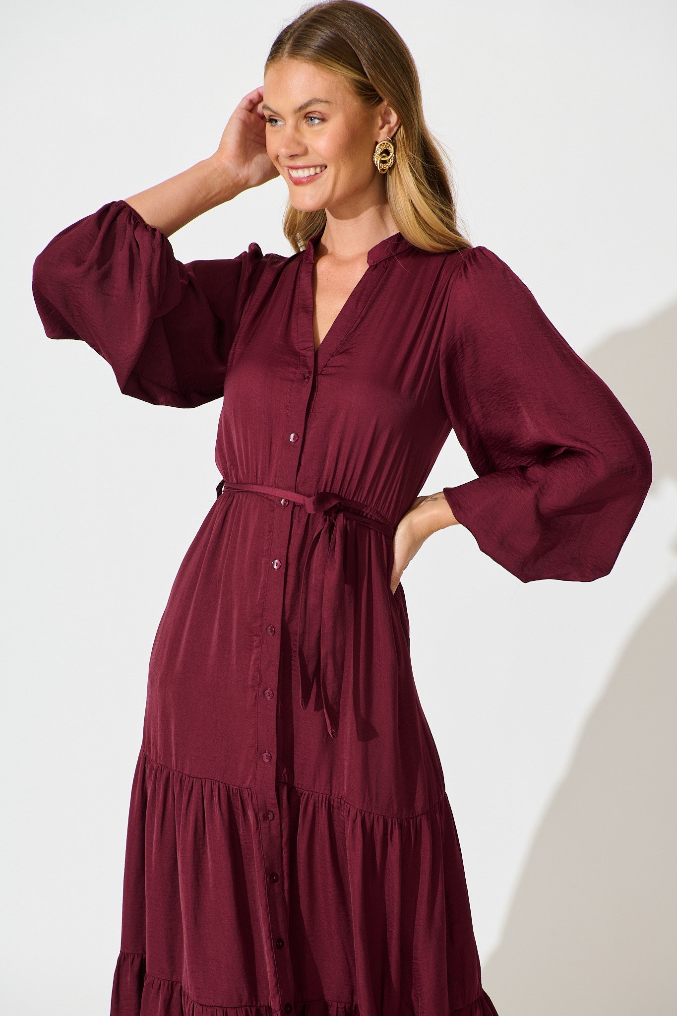 Glimmer Midi Dress in Wine