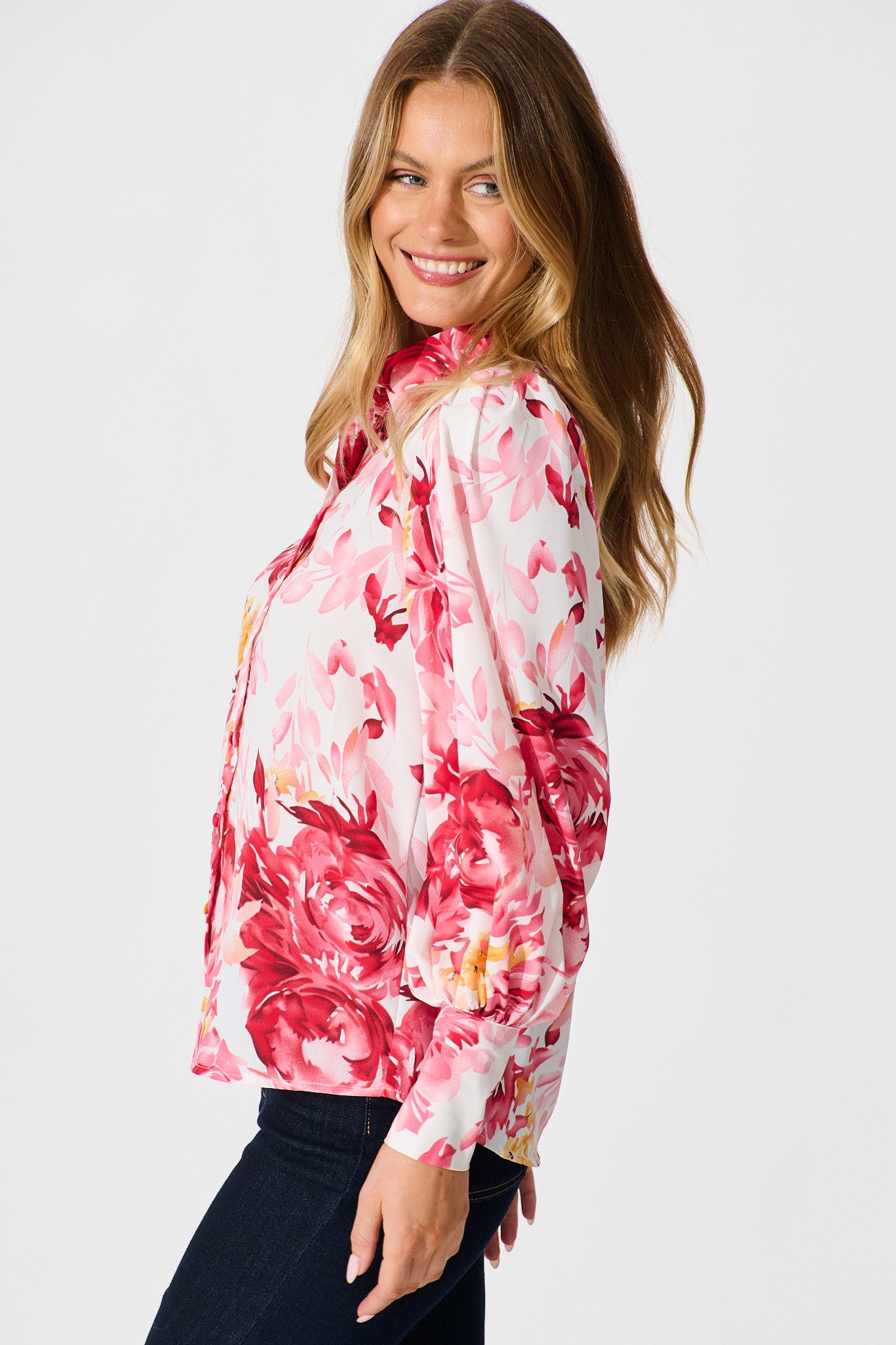Sutton Shirt in Red with Pink Floral