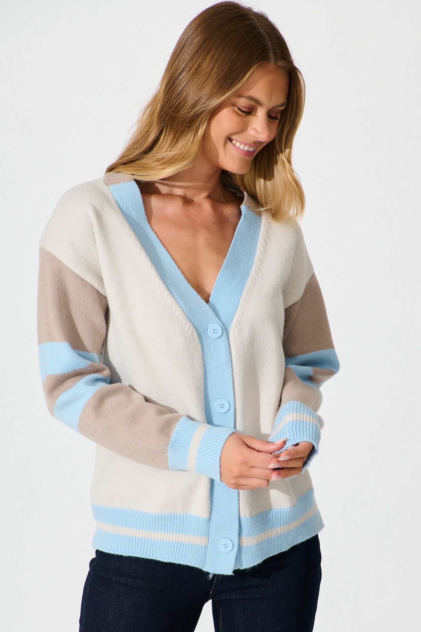 Dina Knit Cardigan In Blue Multi Wool Blend
