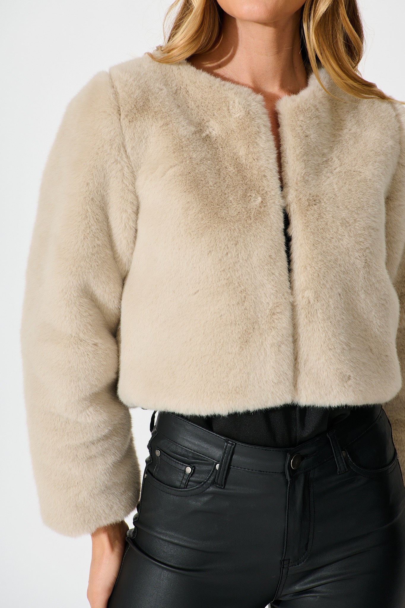 Cher Faux Fur Jacket In Beige