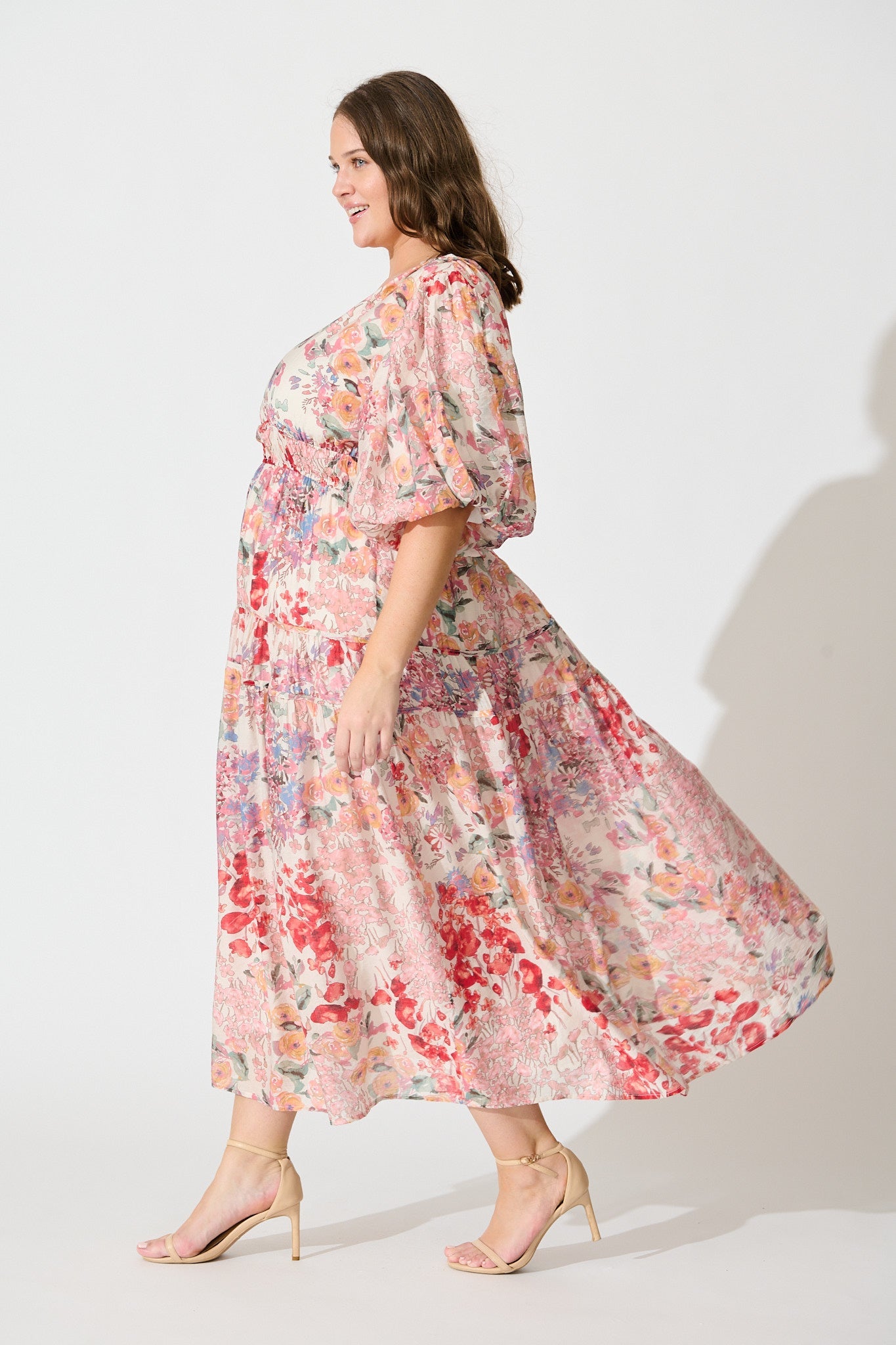 Amalie Midi Dress In Blush Multi Floral
