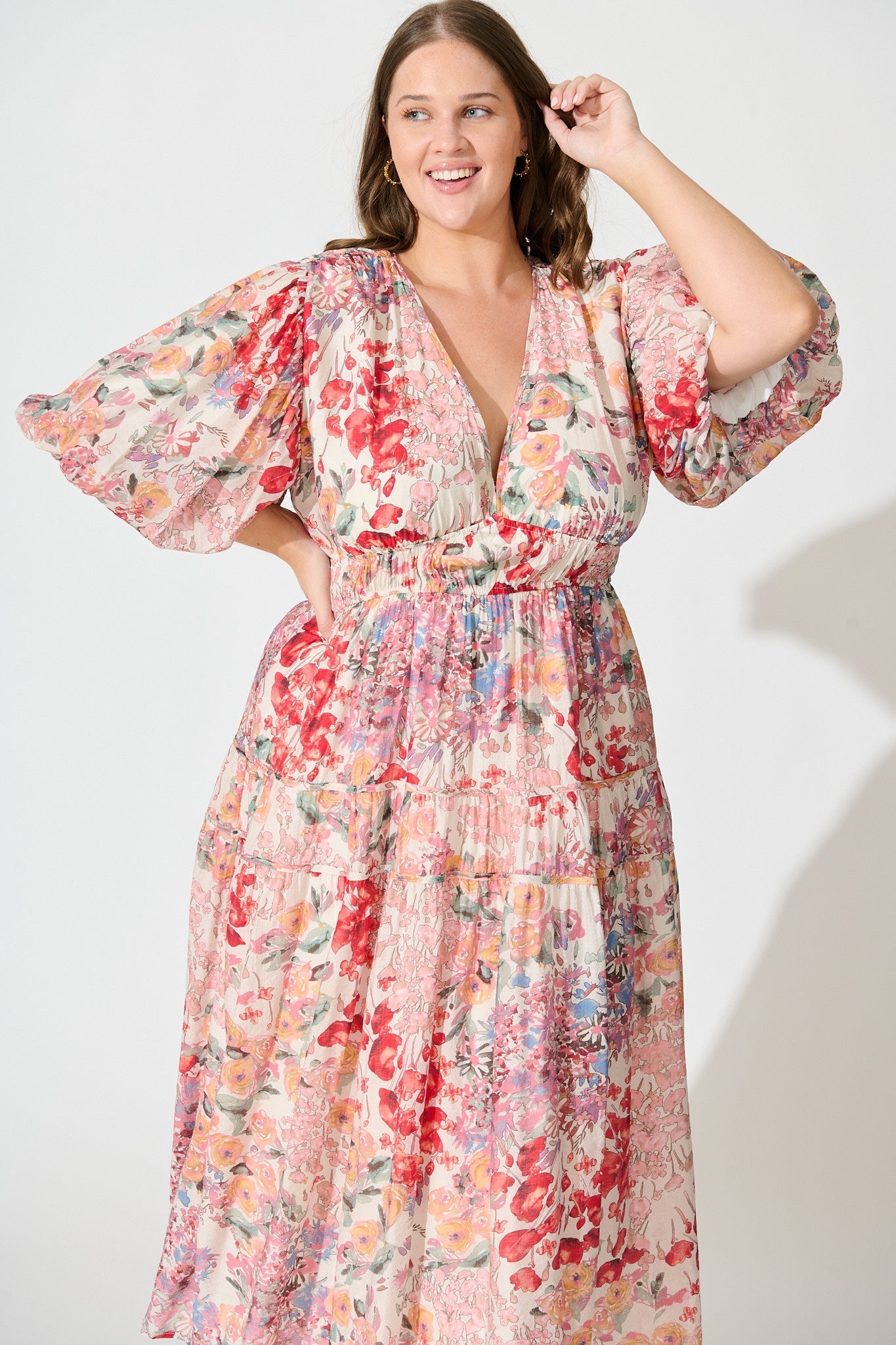 Amalie Midi Dress In Blush Multi Floral