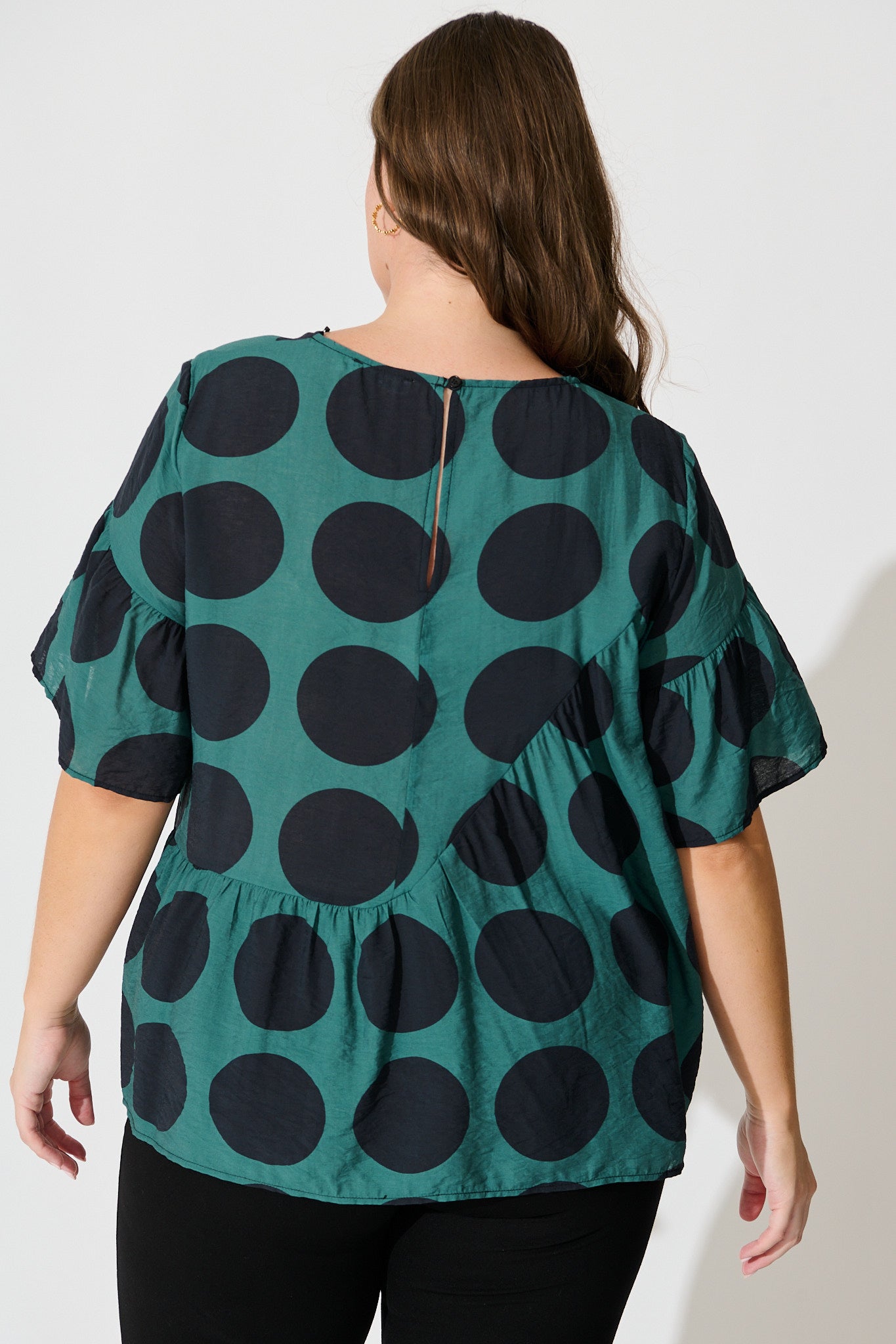Girona Top In Emerald with Black Spot Cotton Blend
