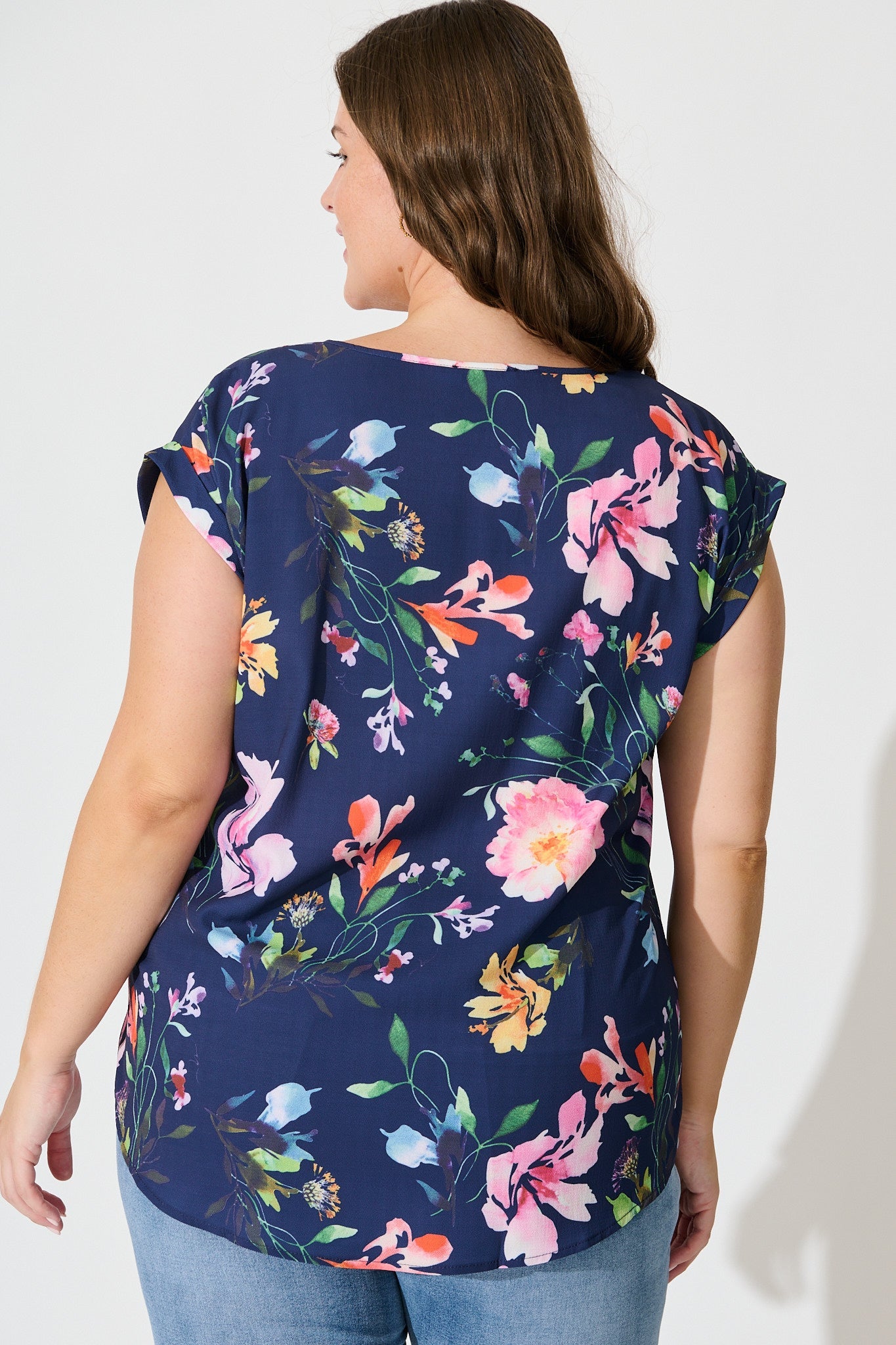 Rejina Top In Navy With Multi Floral Print