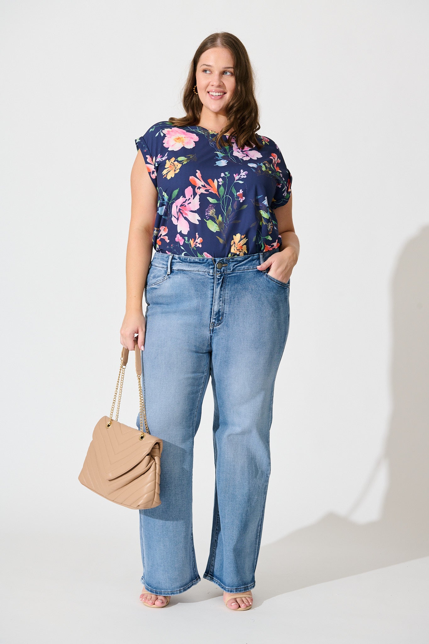 Rejina Top In Navy With Multi Floral Print