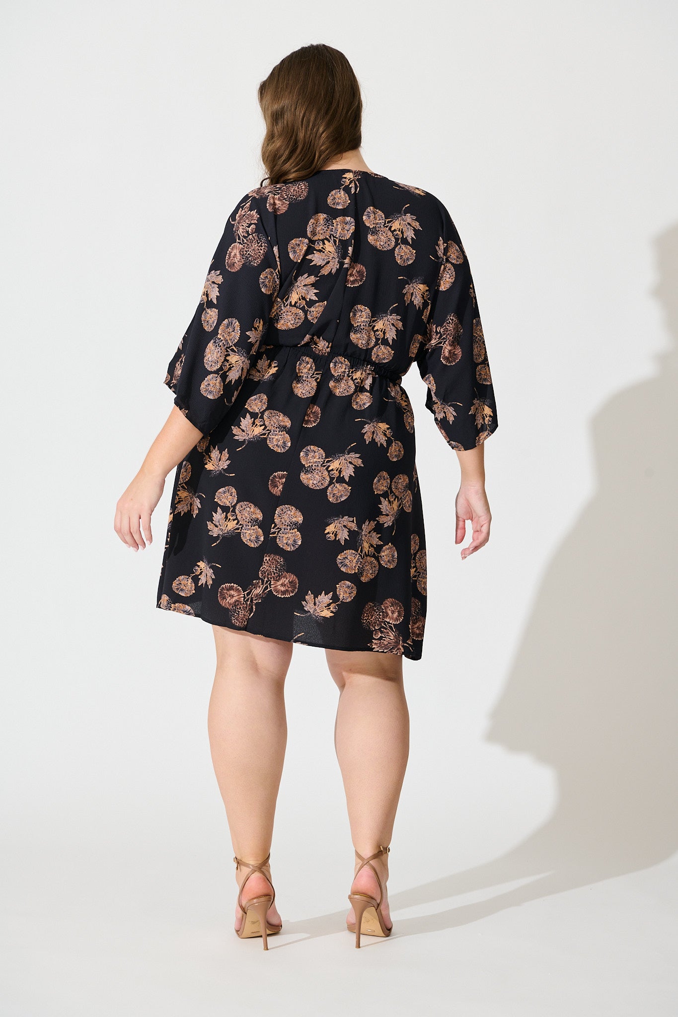 Ava Dress In Charcoal with Apricot Floral