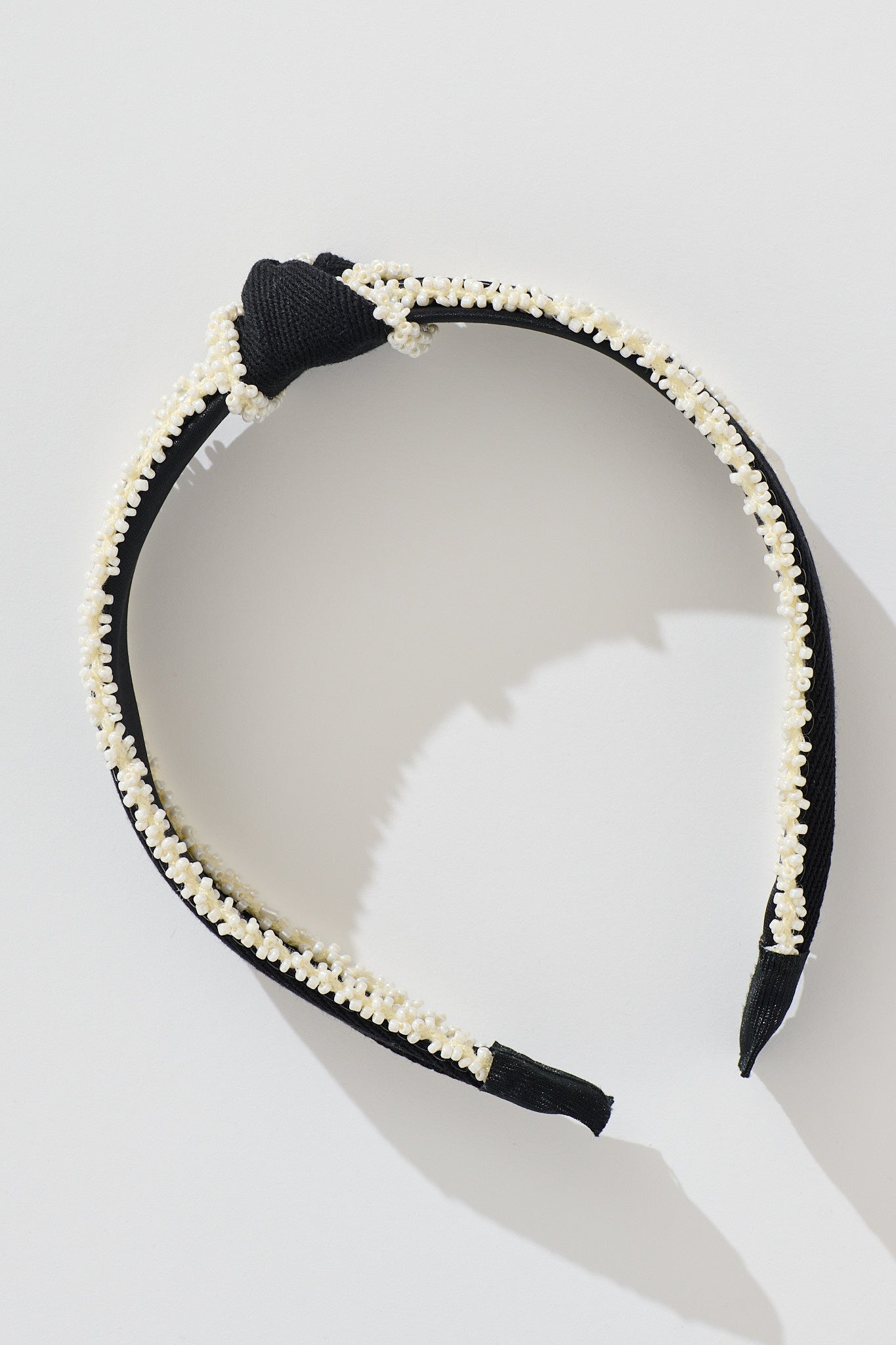 Tonia Beaded Knot Textured Headband in Black with Cream