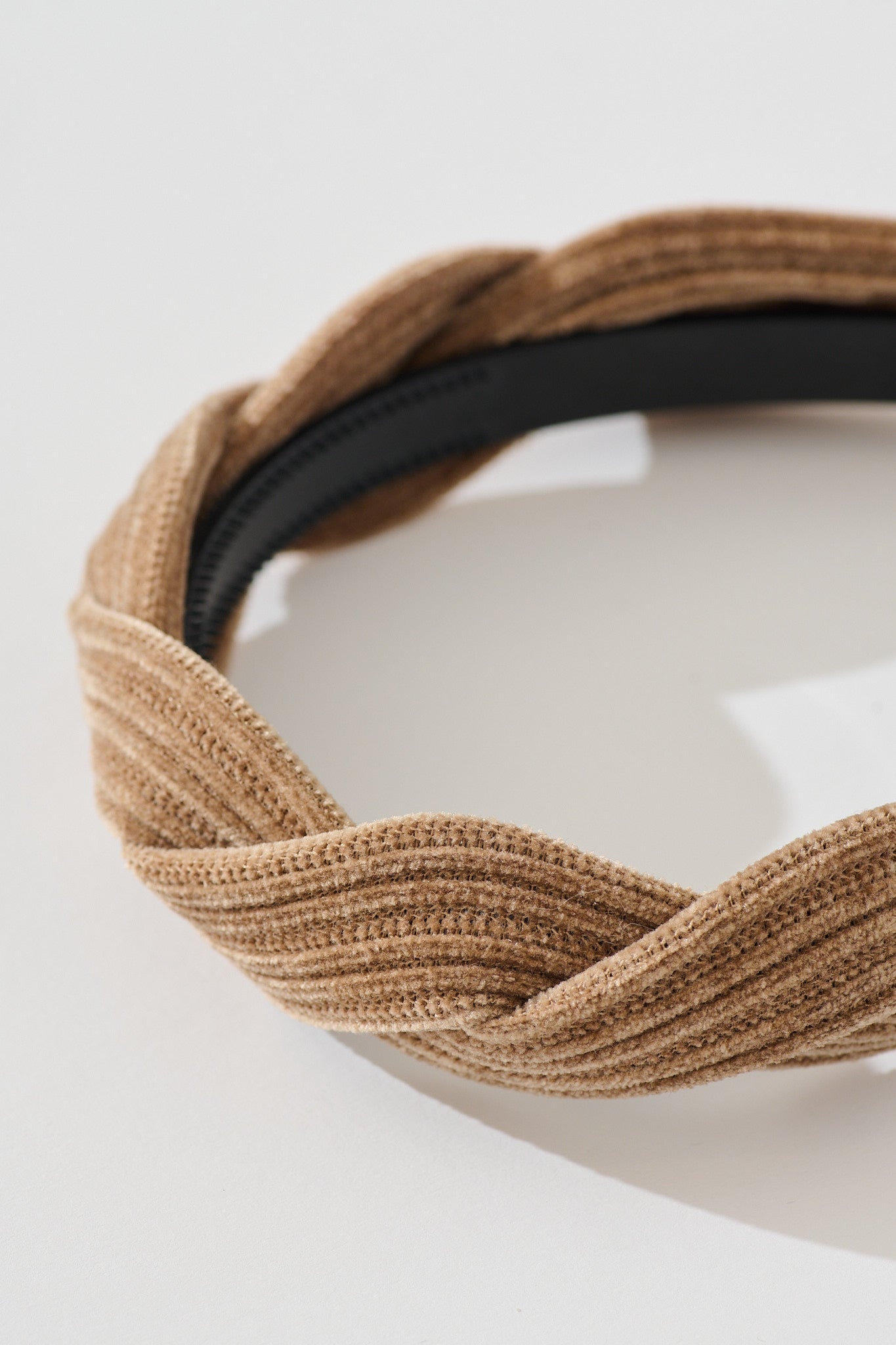 Gina Braided Twist Headband in Brown Corduroy