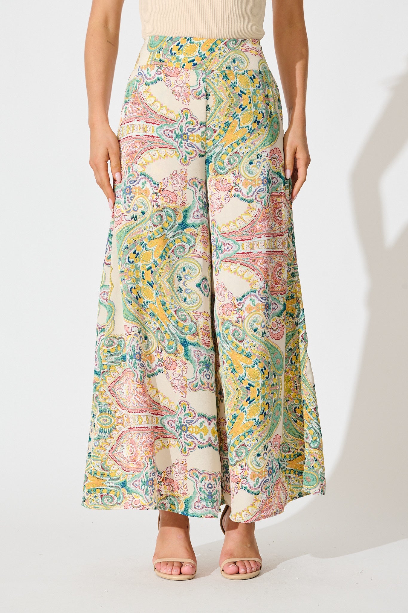 Festive Pant in Cream with Multi Print